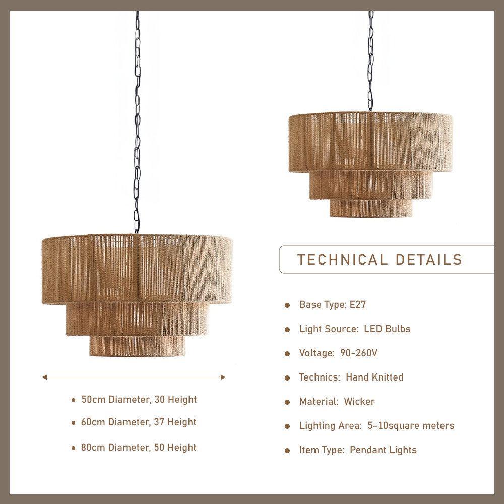 3-Tier Hemp Rope Round Handmade Weave Lantern Woven Pendant Light-labpiecesign