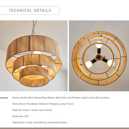 3-Tier Hemp Rope Round Handmade Weave Lantern Woven Pendant Light-labpiecesign
