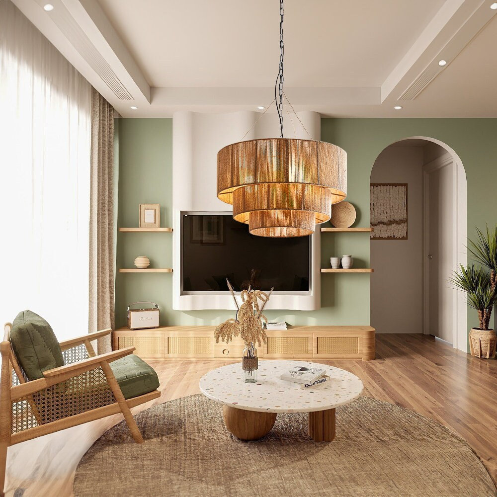 3-Tier Hemp Rope Round Handmade Weave Lantern Woven Pendant Light-labpiecesign