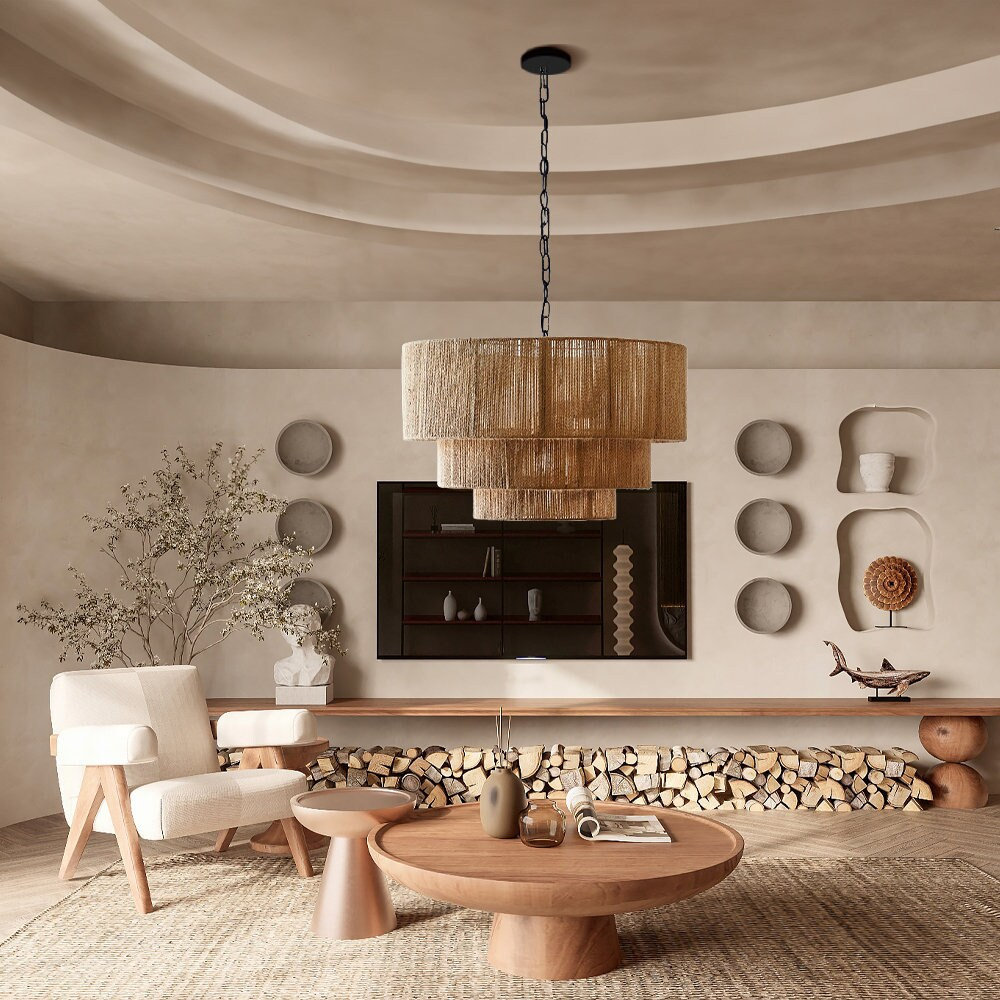 3-Tier Hemp Rope Round Handmade Weave Lantern Woven Pendant Light-labpiecesign