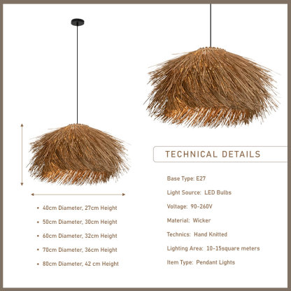 Japanese Style Vintage Grass Light Chandelier Rattan Pendant Light-labpiecesign