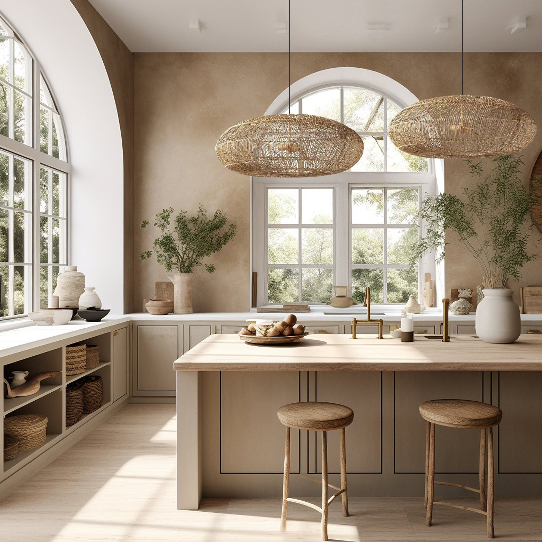 Stunning Kamila Rattan Pendant Light for Kitchen Island-labpiecesign