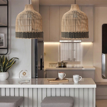 Black Rattan Woven Pendant Lampshade Hanging Light Fixture-labpiecesign