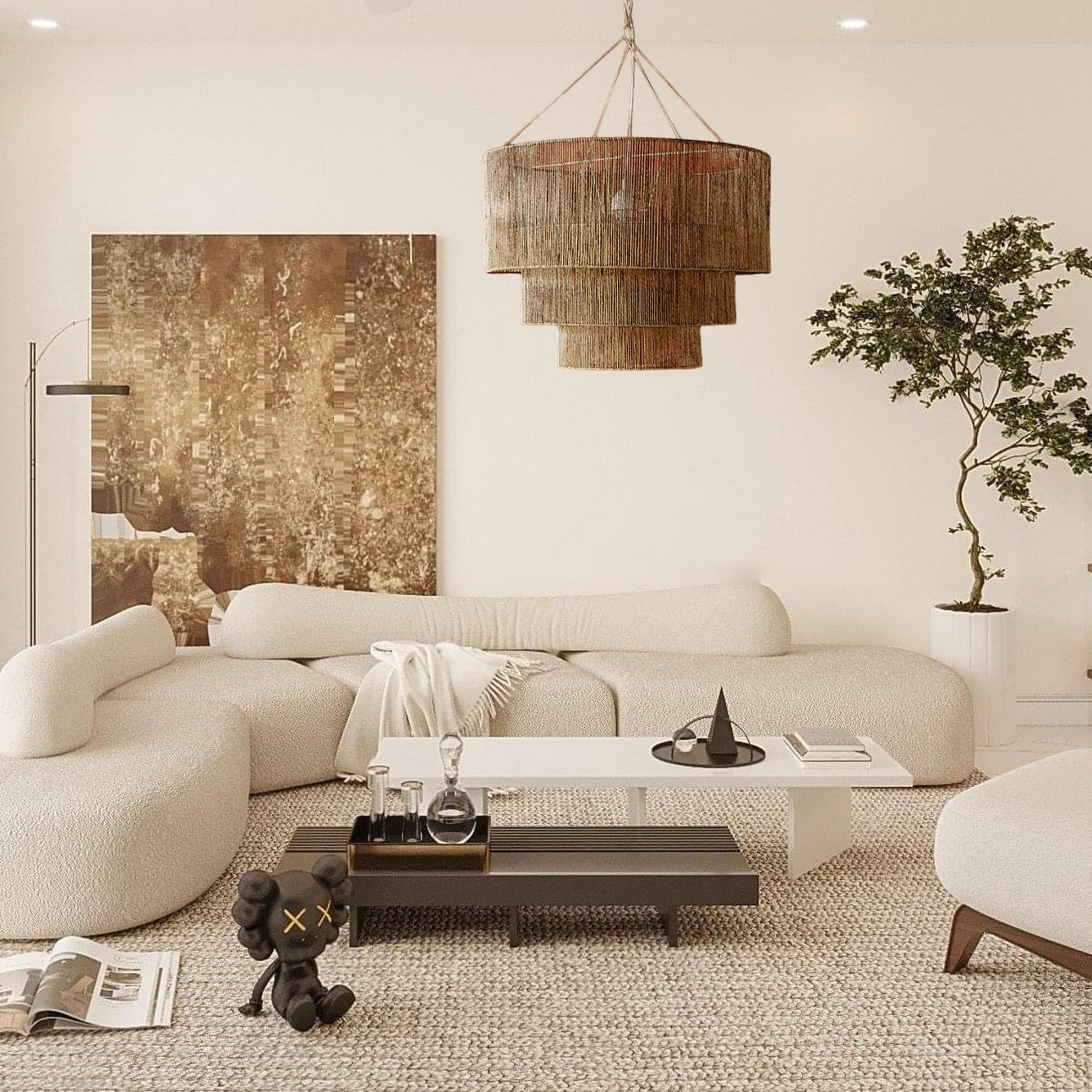 3-Tier Hemp Rope Round Handmade Weave Lantern Woven Pendant Light-labpiecesign