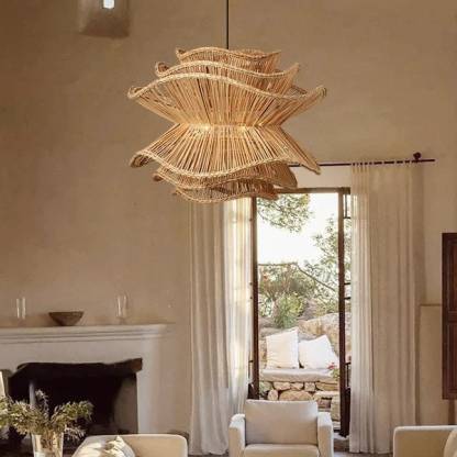Vietnam Flower Rattan Pendant Light, Wicker Lampshade Chandelier, Bamboo Light Fixture Kitchen Dining Living Room, Woven Lantern Vintage-labpiecesign