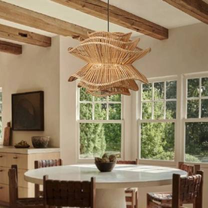Vietnam Flower Rattan Pendant Light, Wicker Lampshade Chandelier, Bamboo Light Fixture Kitchen Dining Living Room, Woven Lantern Vintage-labpiecesign