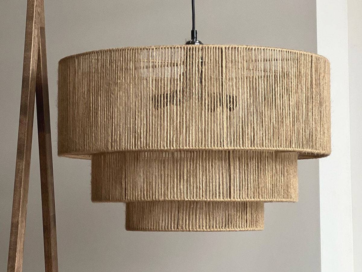 3-Tier Hemp Rope Round Handmade Weave Lantern Woven Pendant Light-labpiecesign