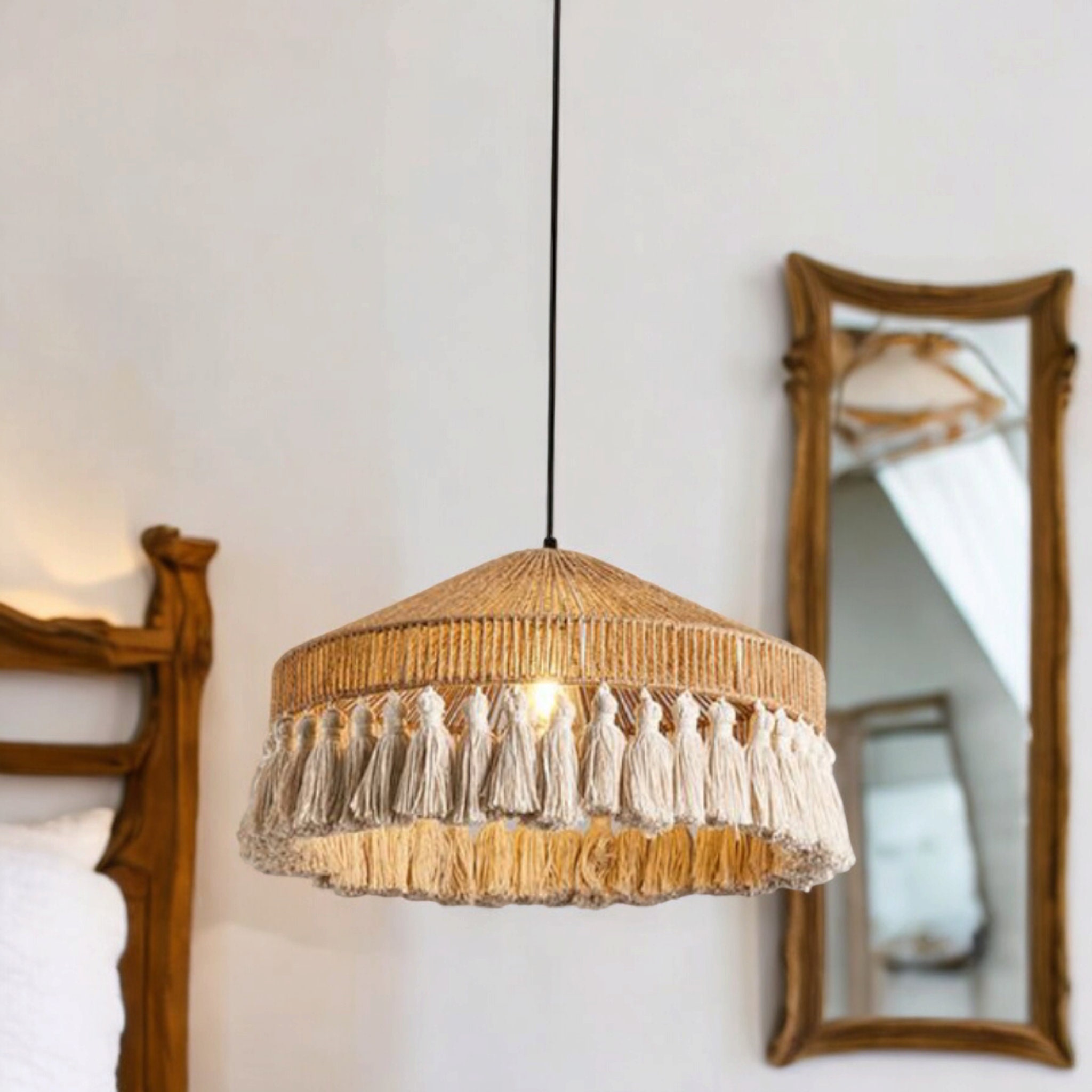 Boho rope-wrapped tasseled chandelier