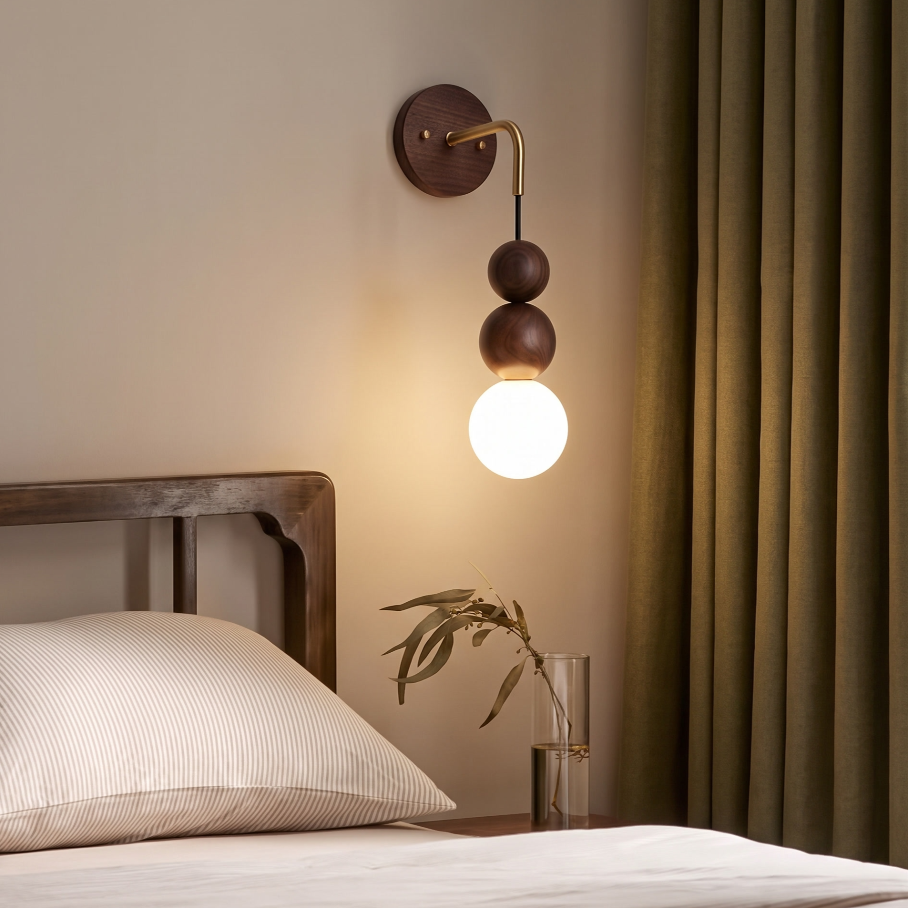 Nordic Geometric Wooden Ball Wall Sconce-Modern Minimalist Glass Globe Wall Light