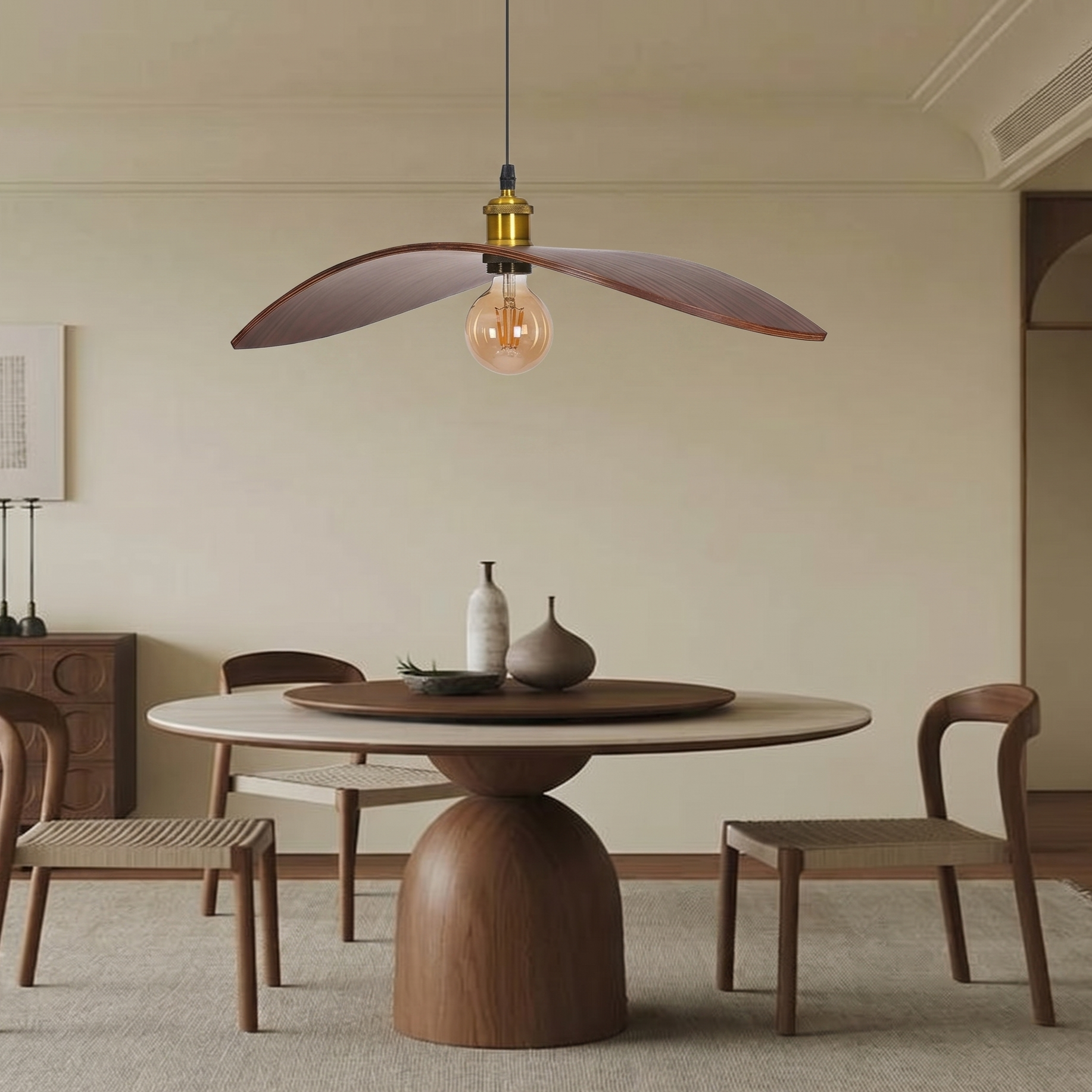 Scandinavian Retro Wood Pendant Light for Kitchen Island Dining Room