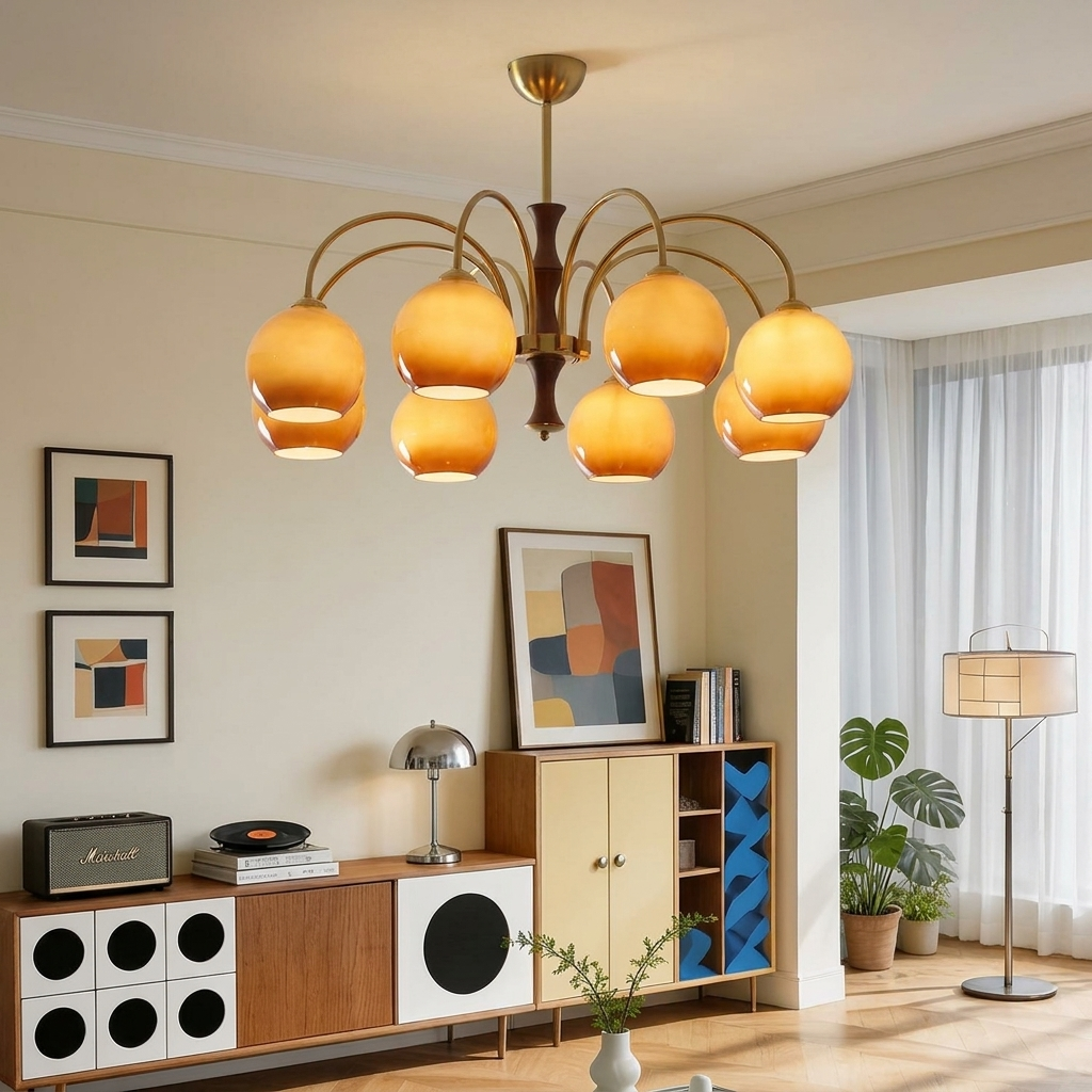 Medieval Retro Style Glass Chandelier for Living Room