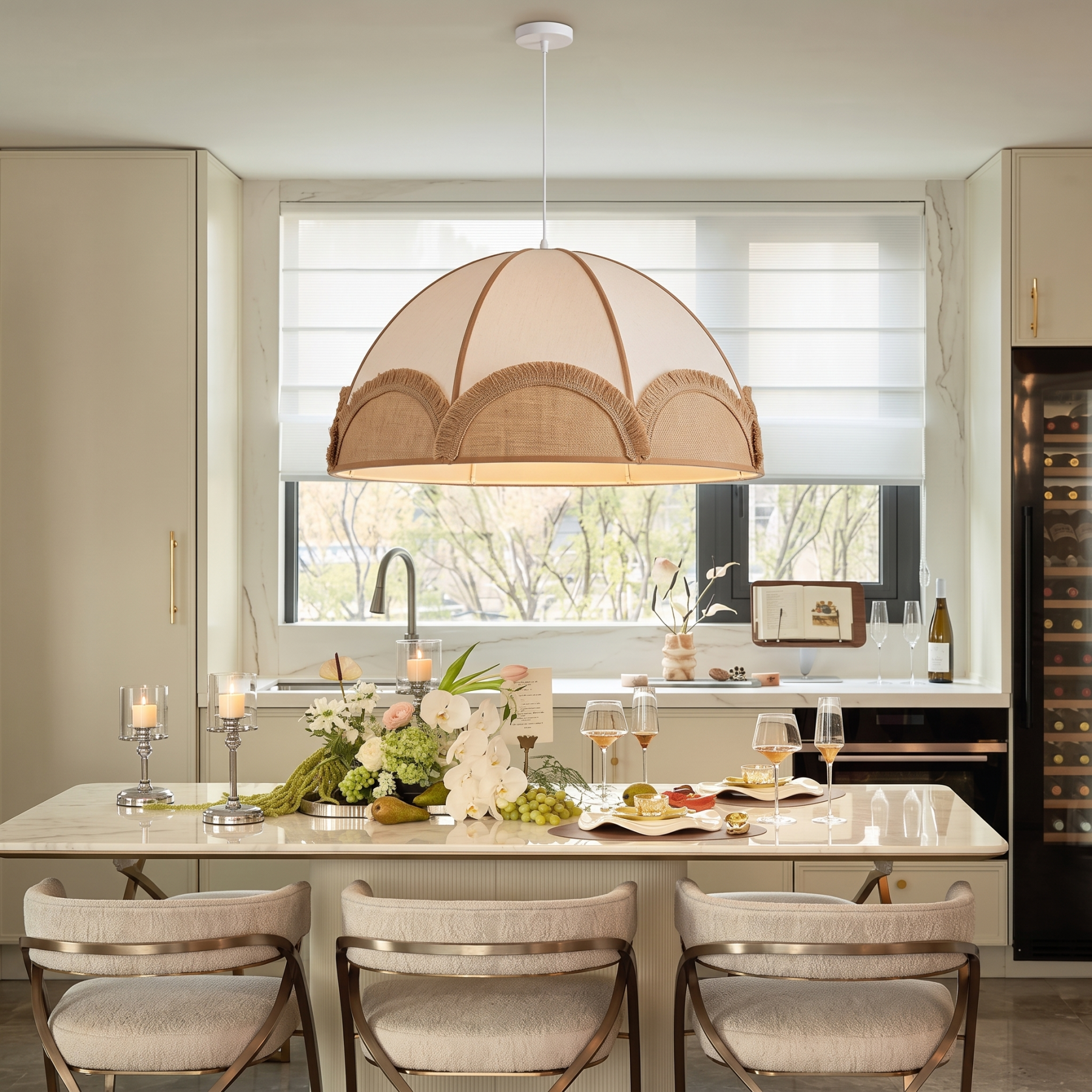 Bohemian Fringe Dome Pendant Light-Nordic Minimalism Hanging Ceiling Lamp for Dining Room Bedroom  Nursery
