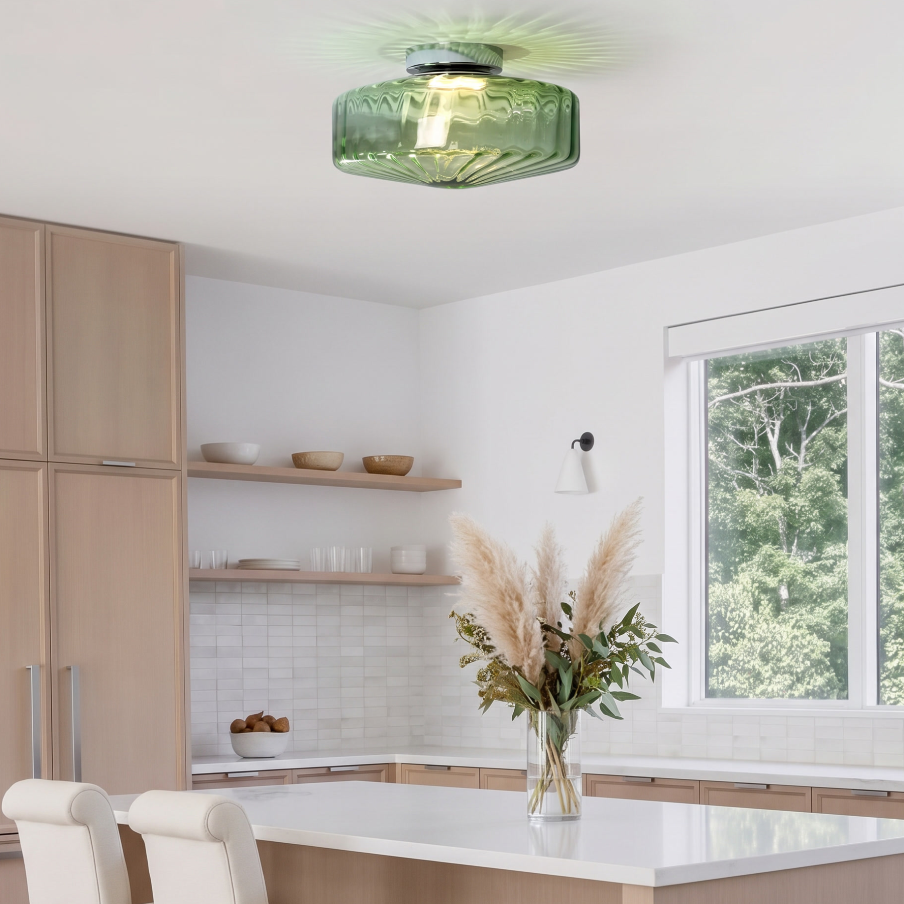Mid-Century Amber Glass Flush Mount Ceiling Light for Bedroom Corridor Balcony
