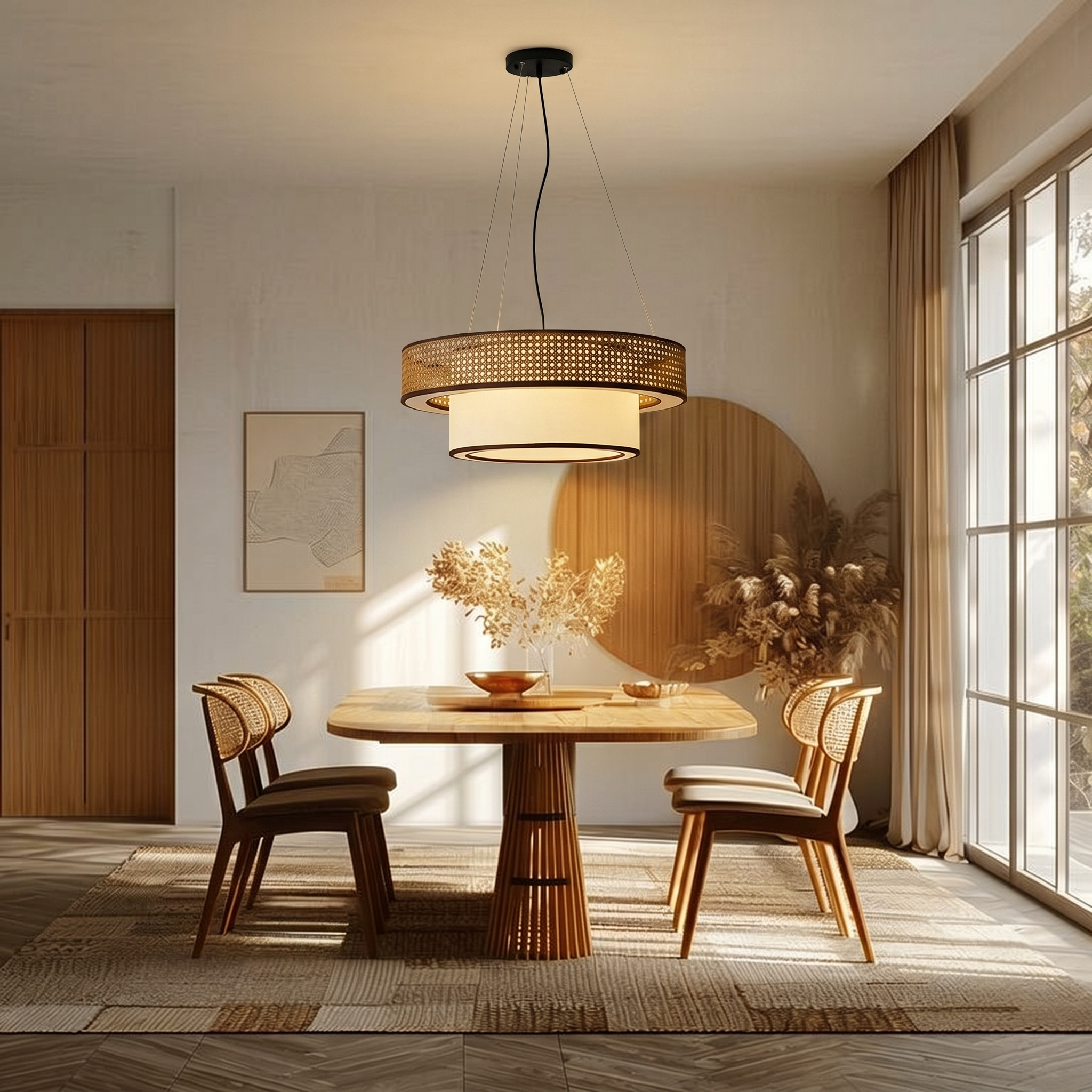 Japanese Style Rattan Pendant Light for Farmhouse Homestay Hotel