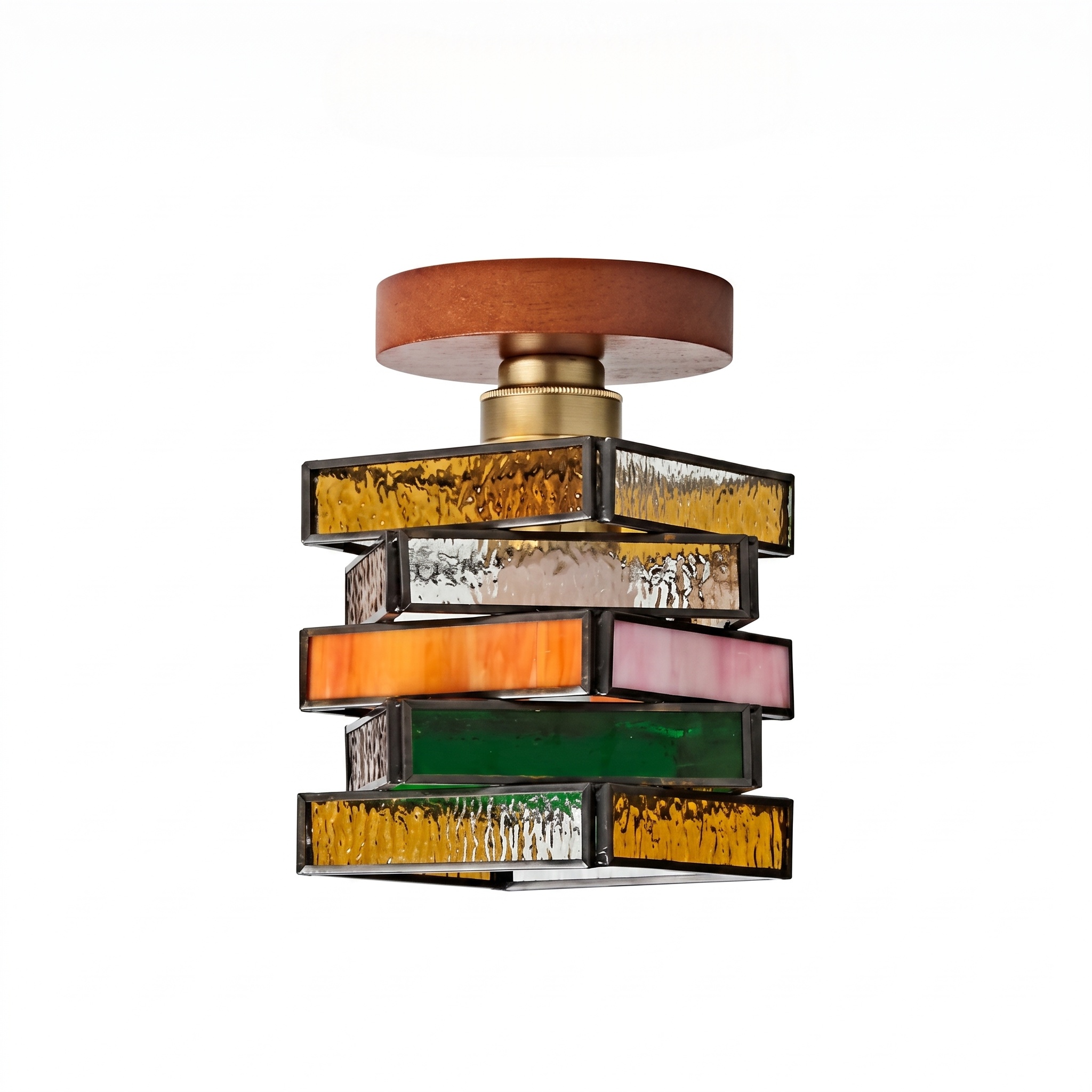 Retro Mid-Century Geometric Stained Glass Ceiling Light for Hallway Entryway Bedroom