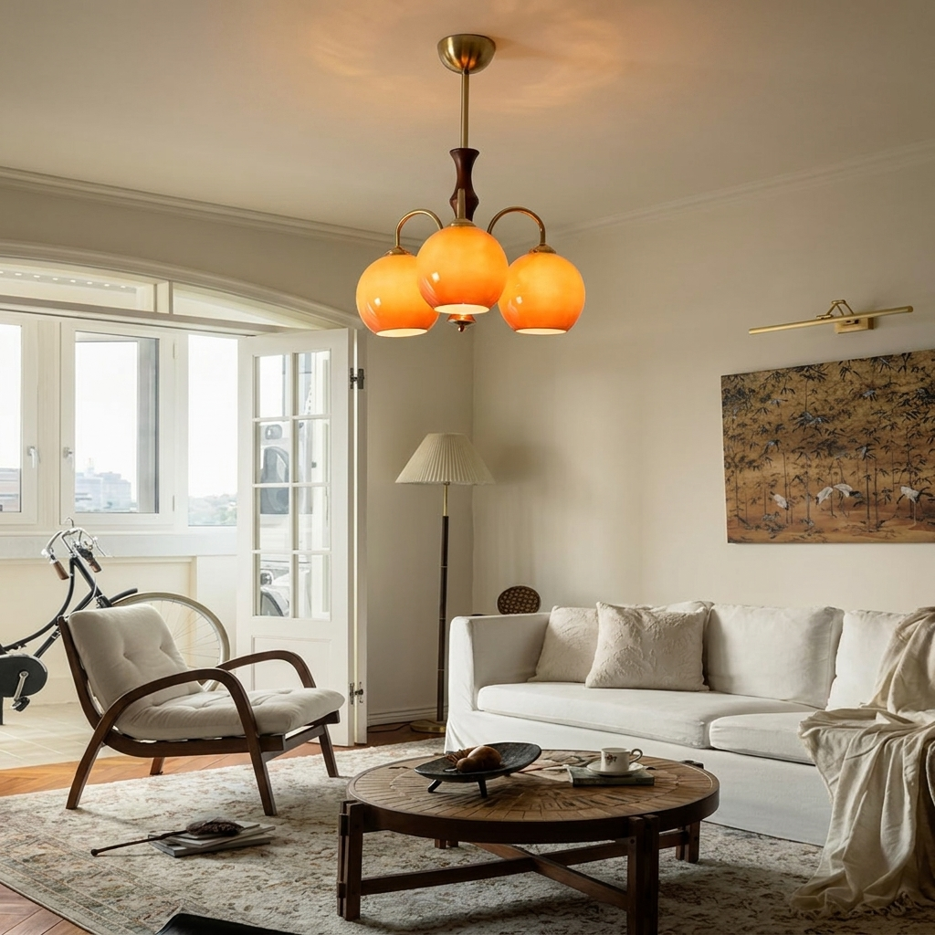 Medieval Retro Style Glass Chandelier for Living Room