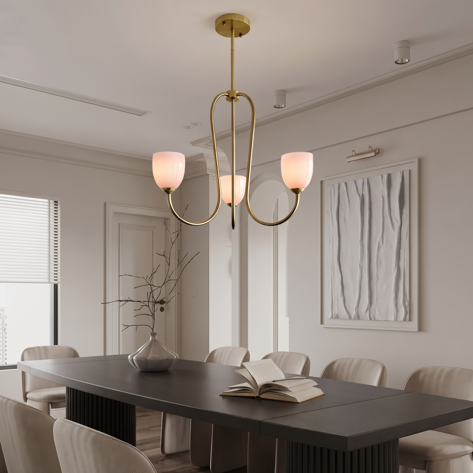 Mid Century Brass Tulip Chandelier for Kitchen Island Living Room