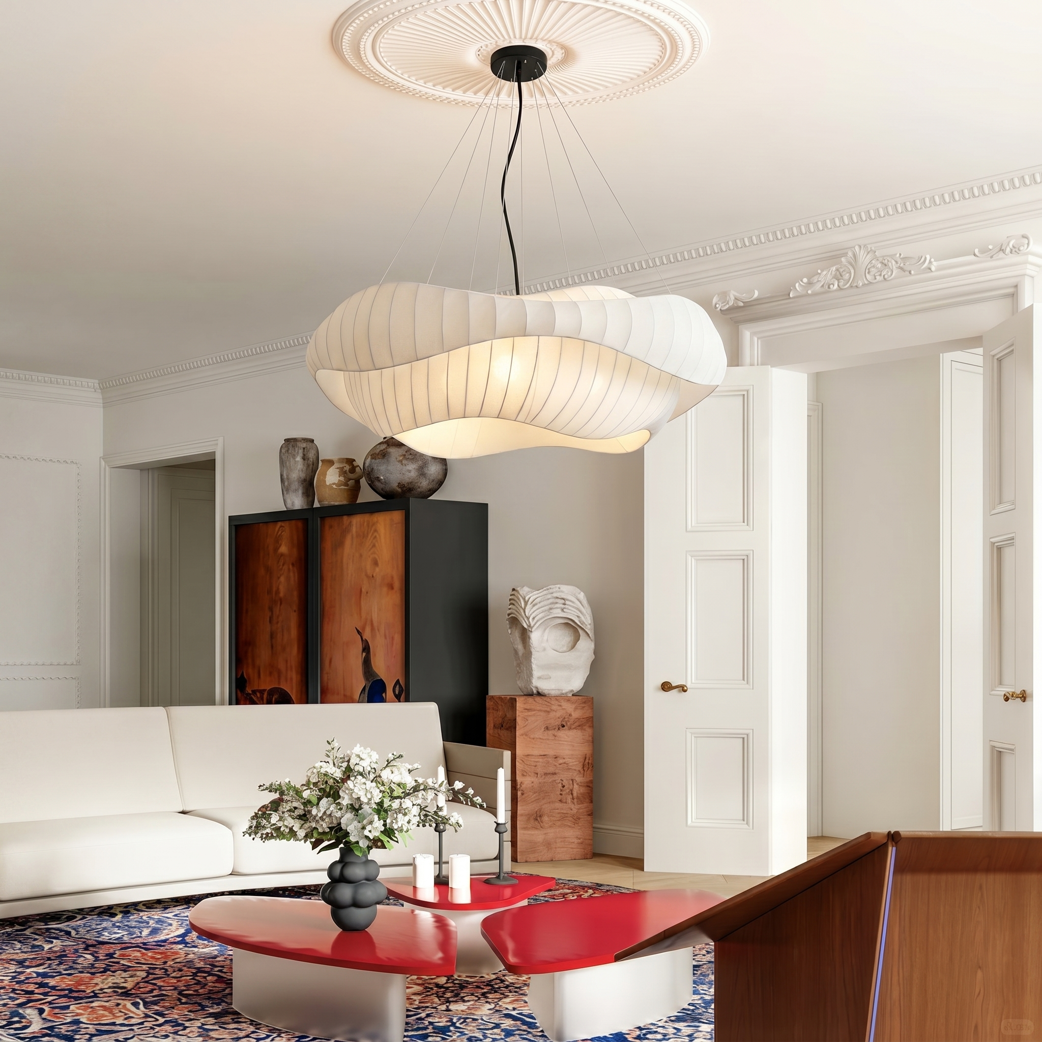 Modern Nordic  Minimalist Wavy Fabric Pendant Light for Living Room