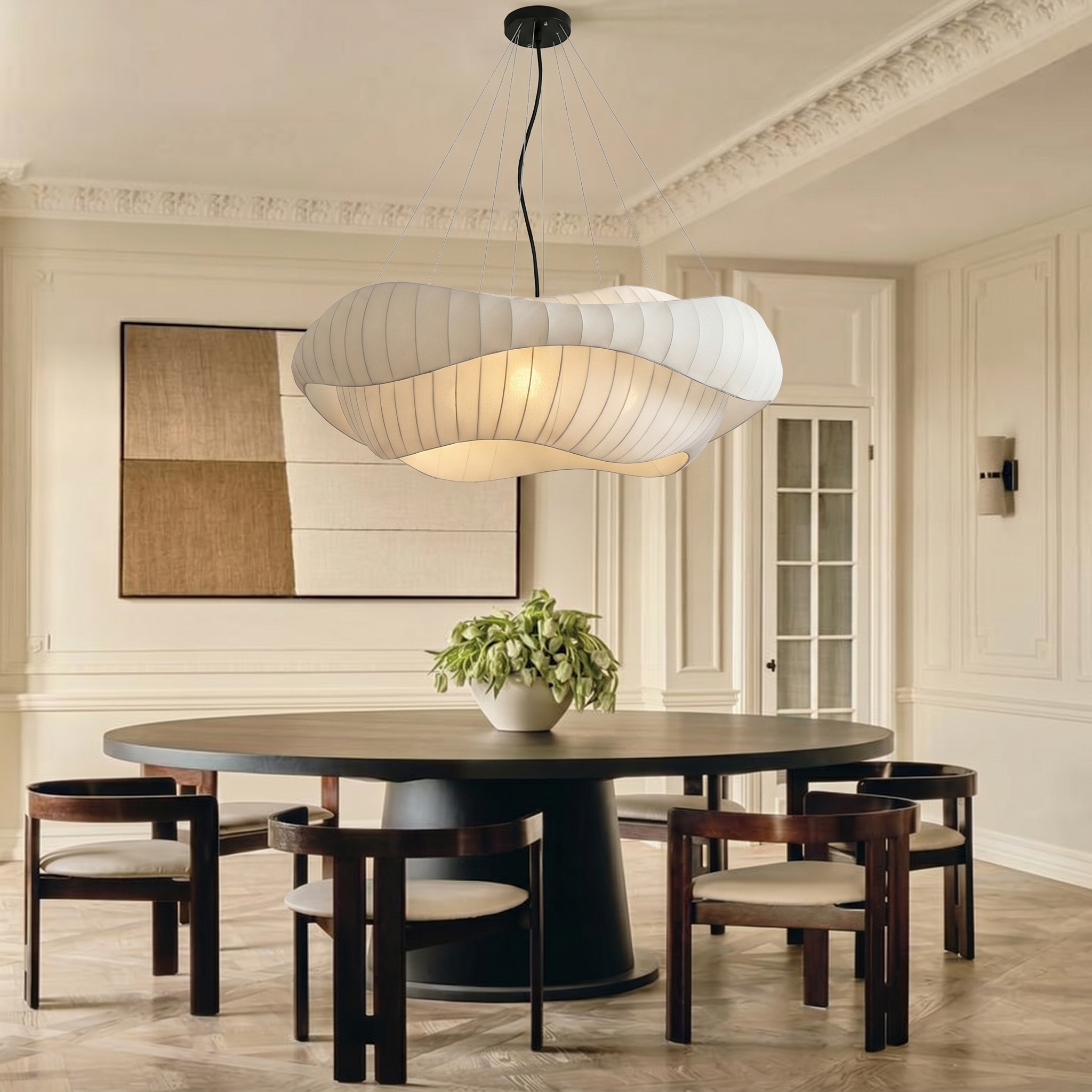 Modern Nordic  Minimalist Wavy Fabric Pendant Light for Living Room
