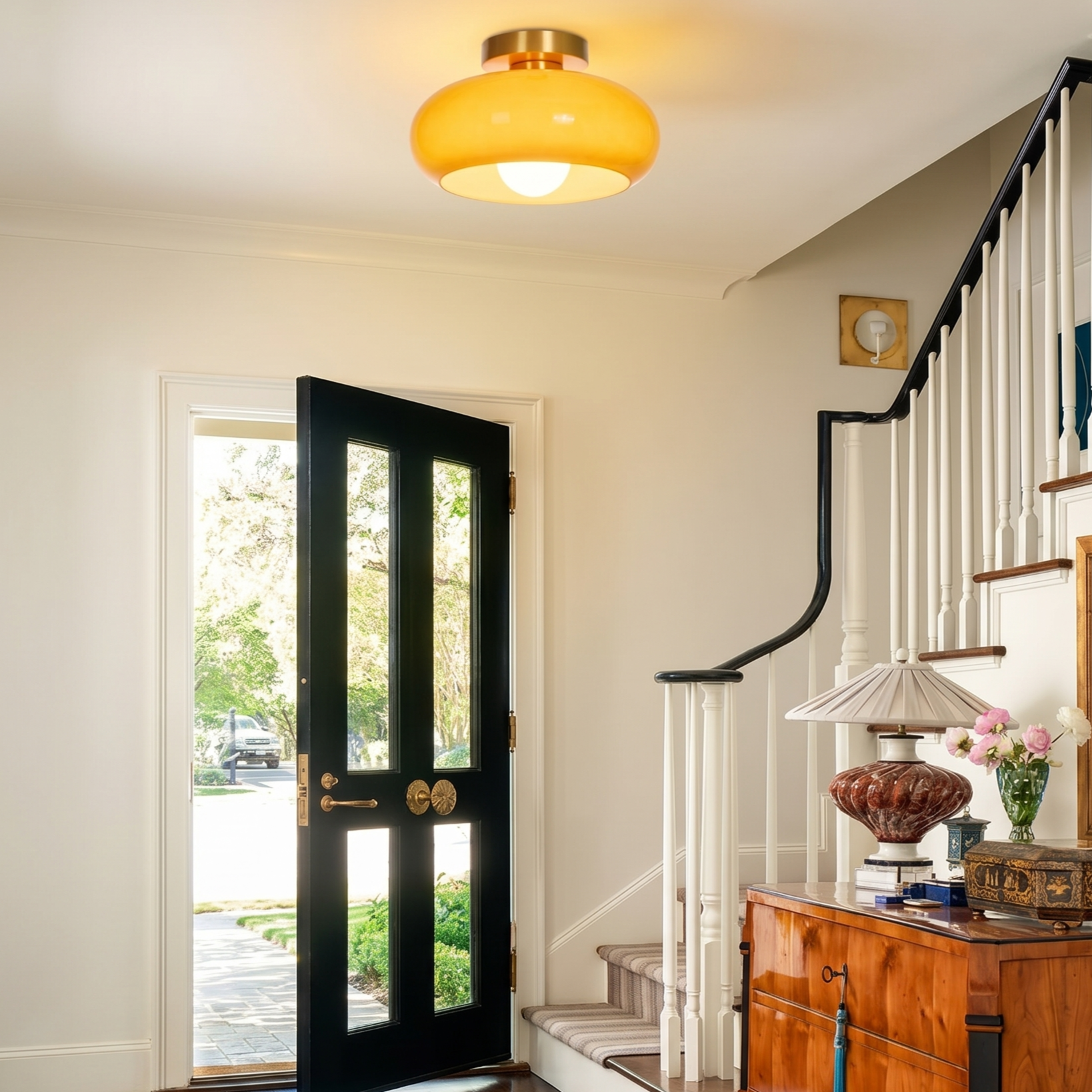  Mid-Century Modern Glass Flush Mount Ceiling Light for Bedroom Hallway Entryway