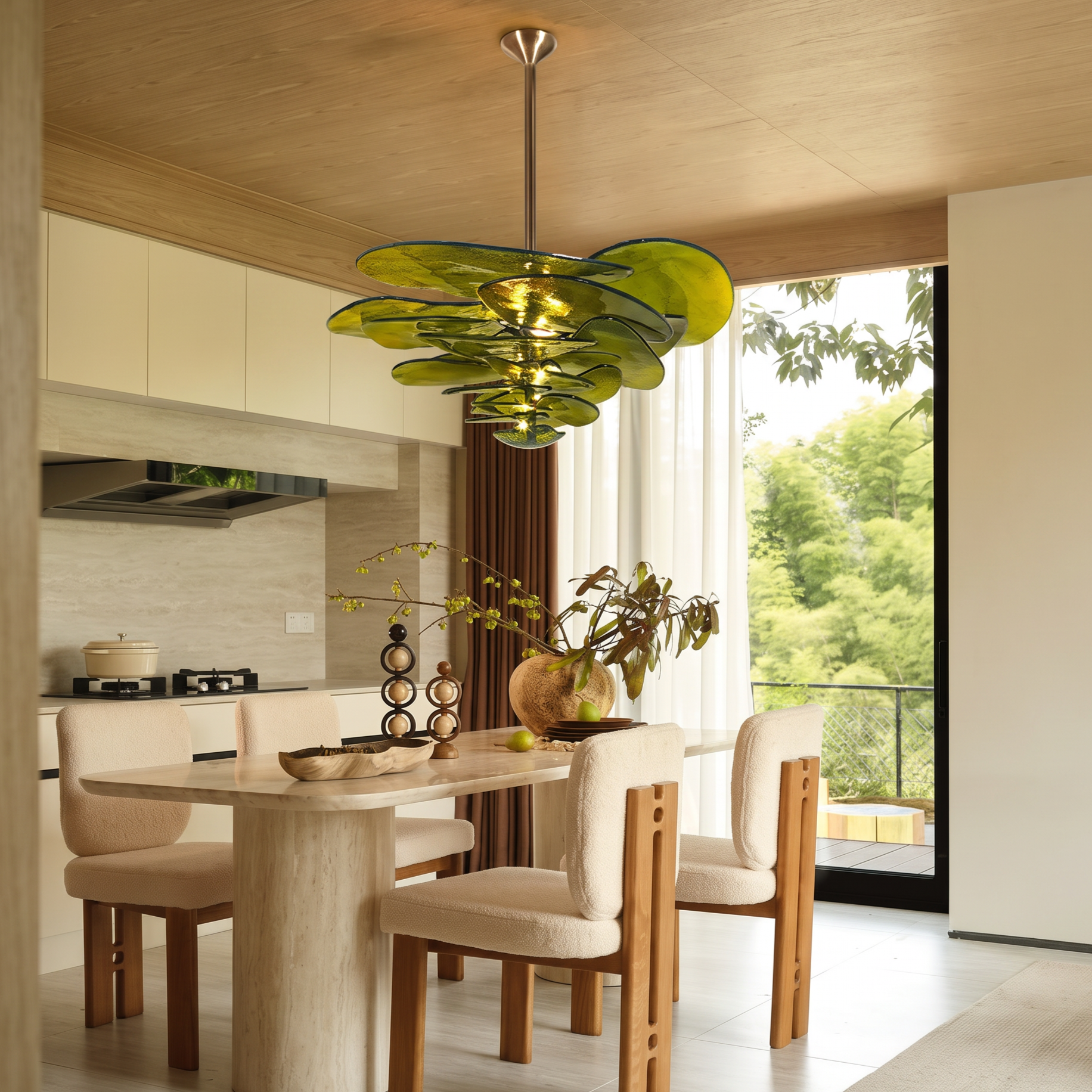 Mid-Century Modern Amber Petal Chandelier for Living Room Dining Area
