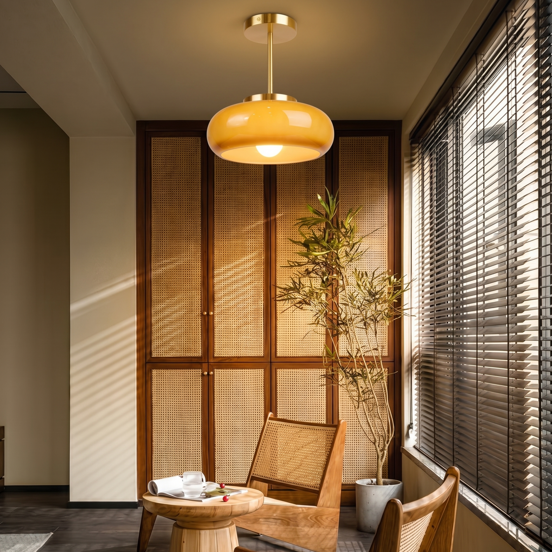 Mid-Century Modern Amber Glass Ceiling Light for the Dining Room & Bedroom