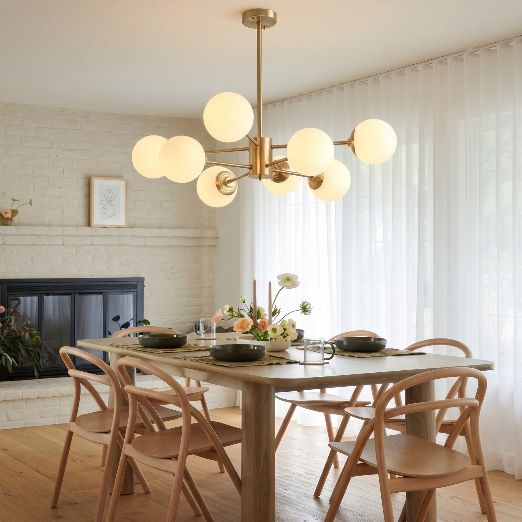 Nordic Copper Living Room Sputnik Pendant Lights Modern Luxury Creative Spherical Glass Chandelier 