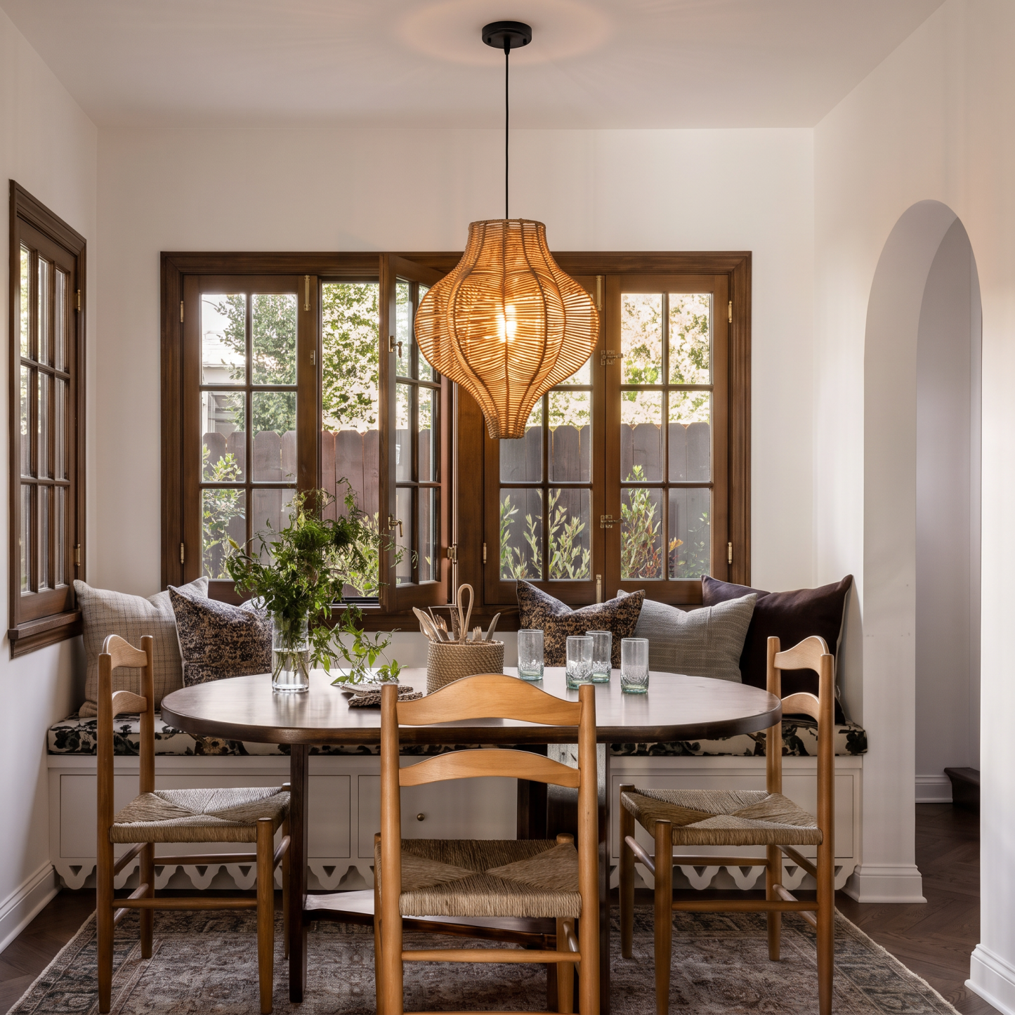 Coastal Style Woven Basket Rattan Pendant Light for Dining Room Kitchen Island