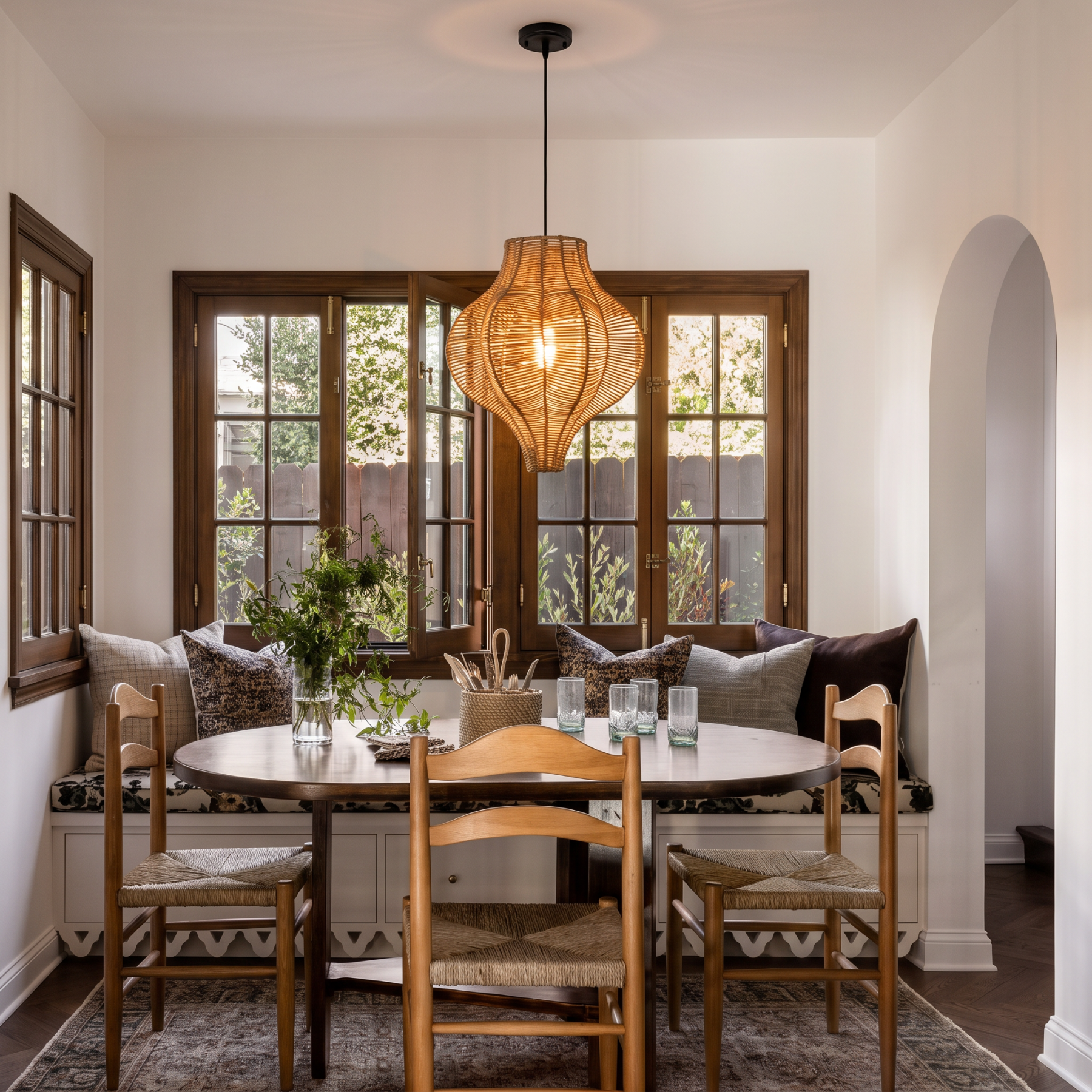 Coastal Style Woven Basket Rattan Pendant Light for Dining Room Kitchen Island