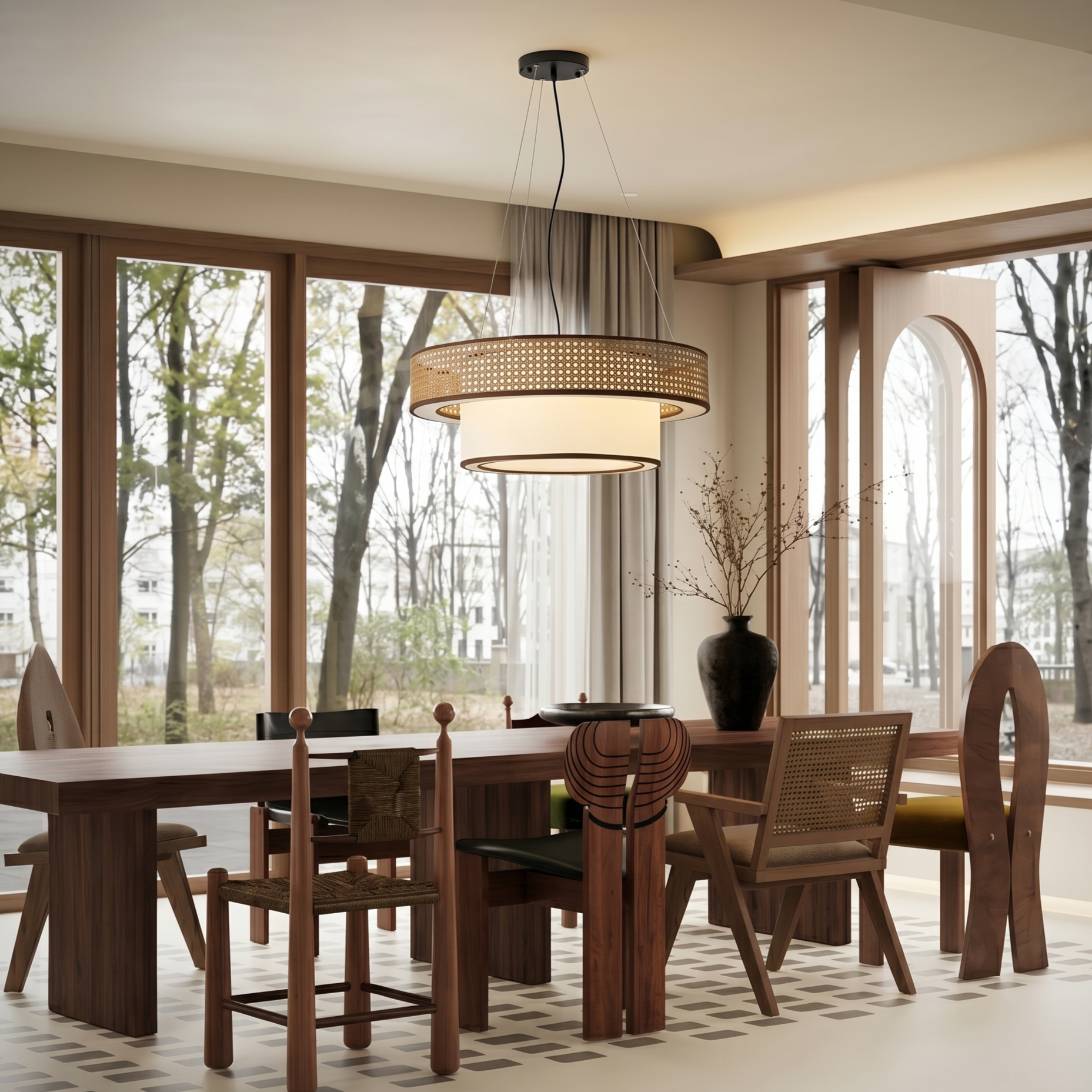 Japanese Style Rattan Pendant Light for Farmhouse Homestay Hotel