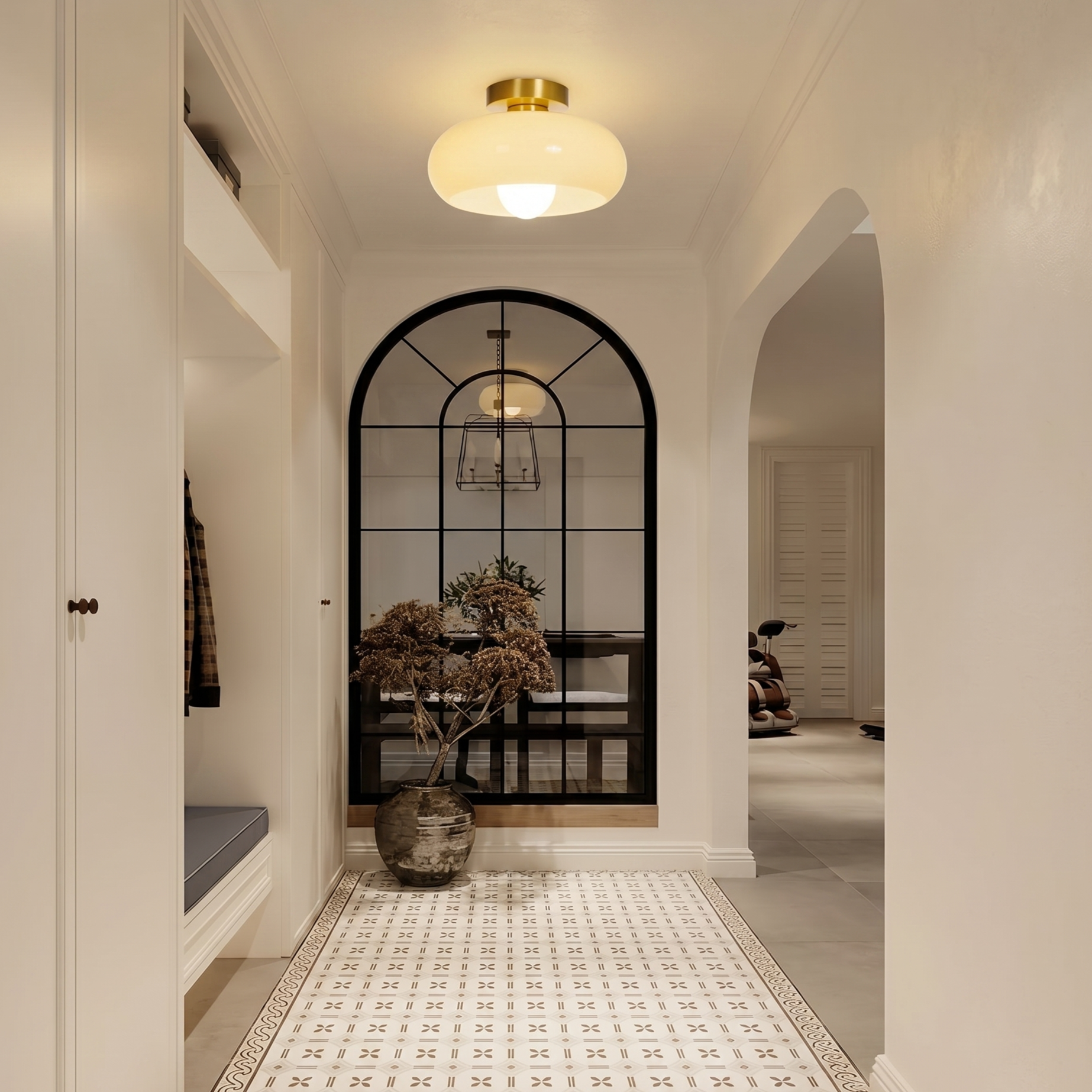 Mid-Century Modern Milk Glass Flush Mount Ceiling Light for Bedroom Hallway Living Room