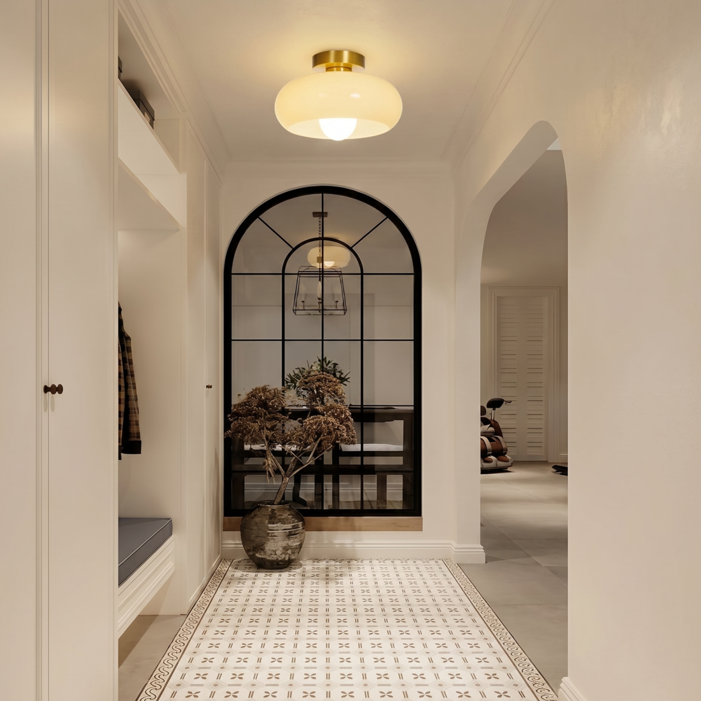 Mid-Century Modern Milk Glass Flush Mount Ceiling Light for Bedroom Hallway Living Room