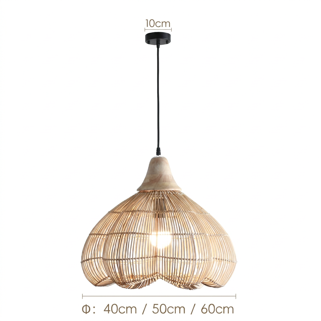 Handmade Woven Boho Rattan Pendant Light for Dining Room