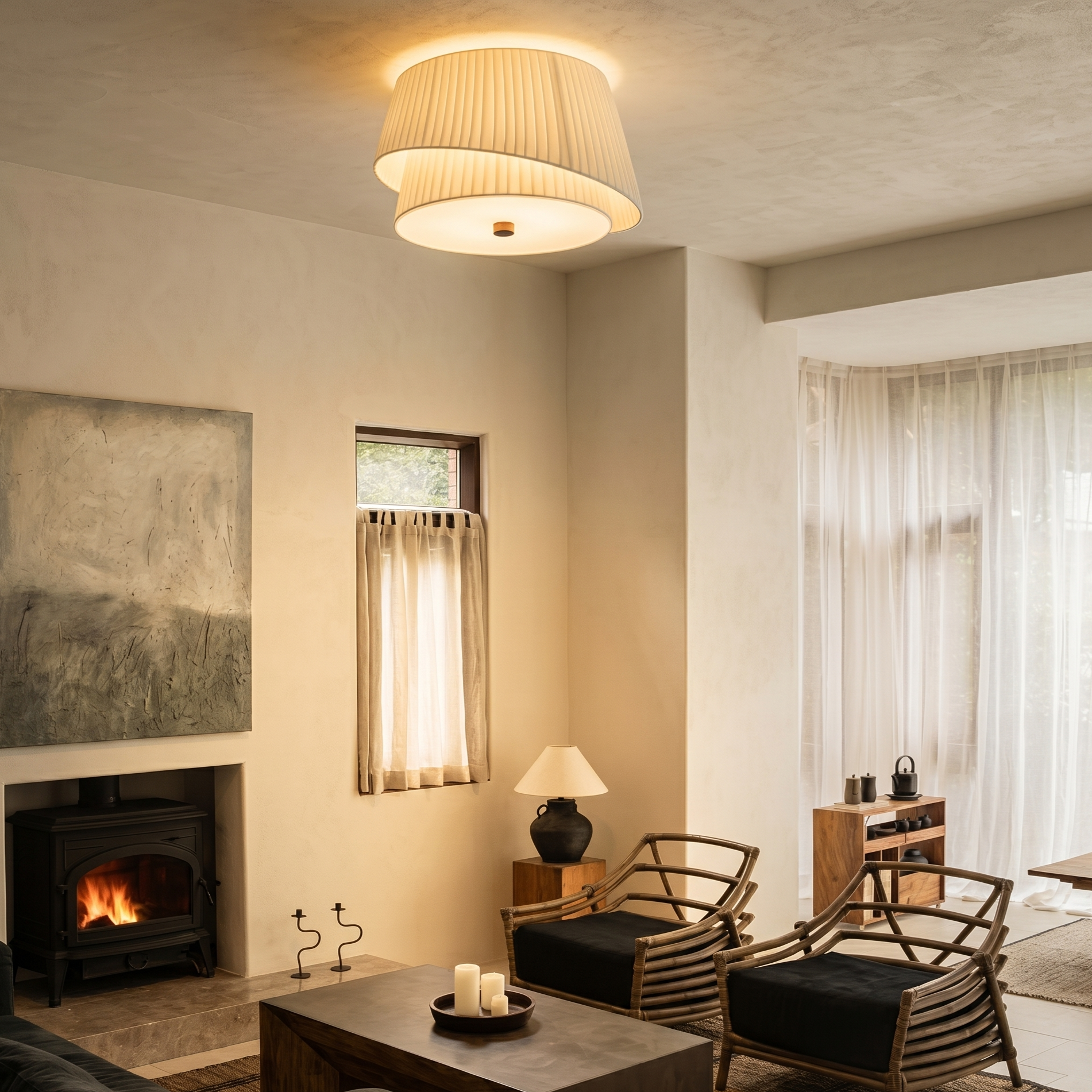 French Retro Fabric Ceiling Lamp for Bedroom 