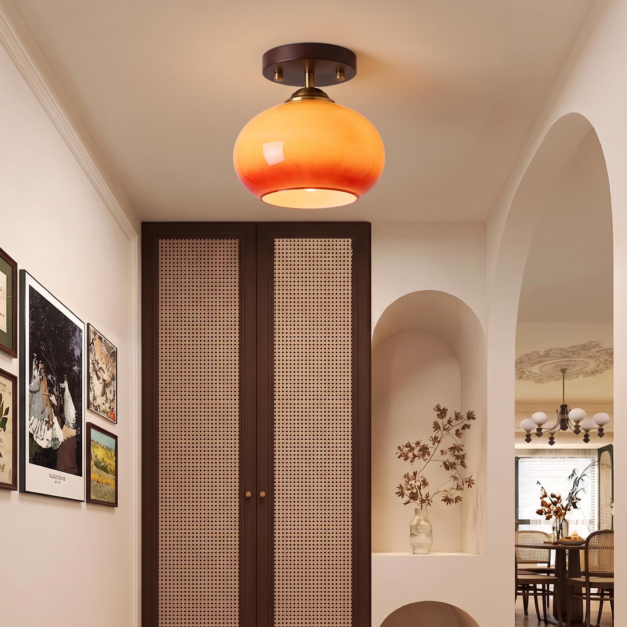 Mid-Century Modern Glass Flush Mount Ceiling Light for Hallway Entryway Bedroom