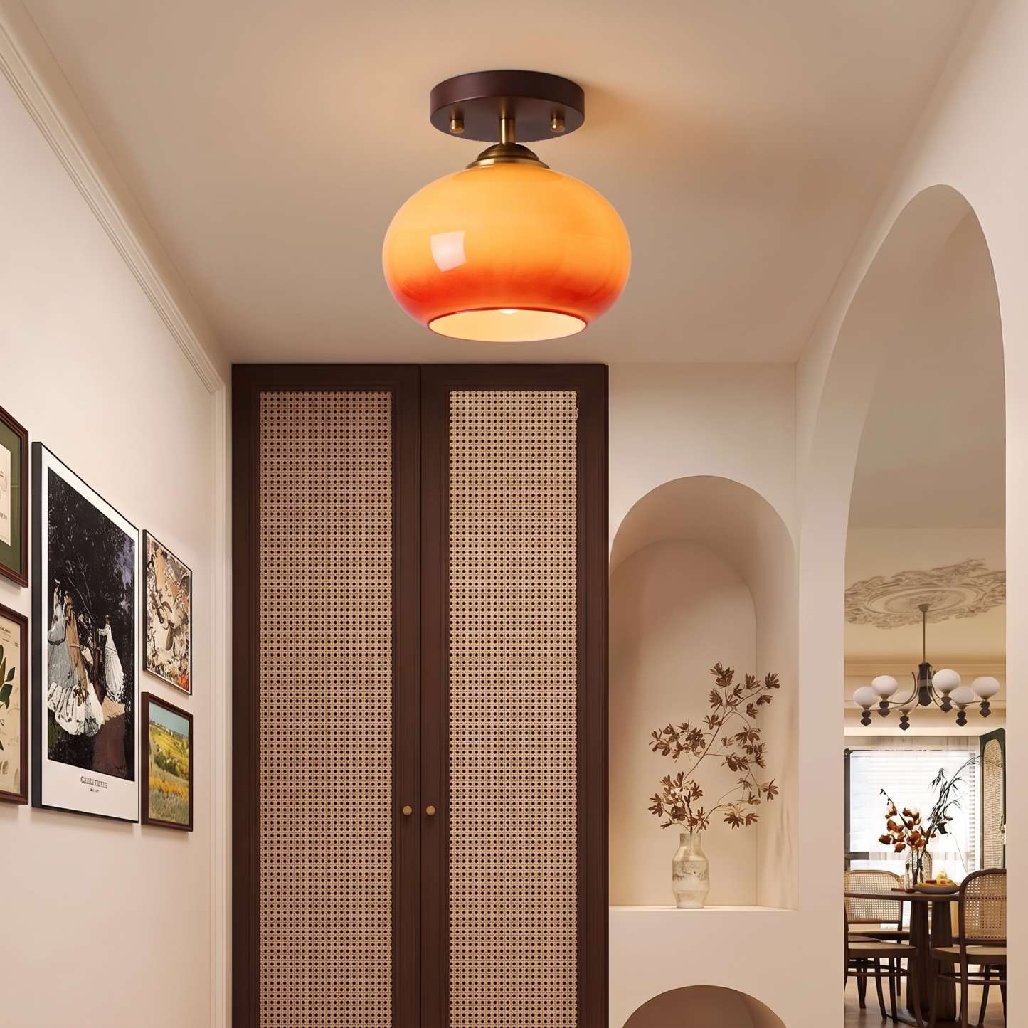 Mid-Century Modern Glass Flush Mount Ceiling Light for Hallway Entryway Bedroom