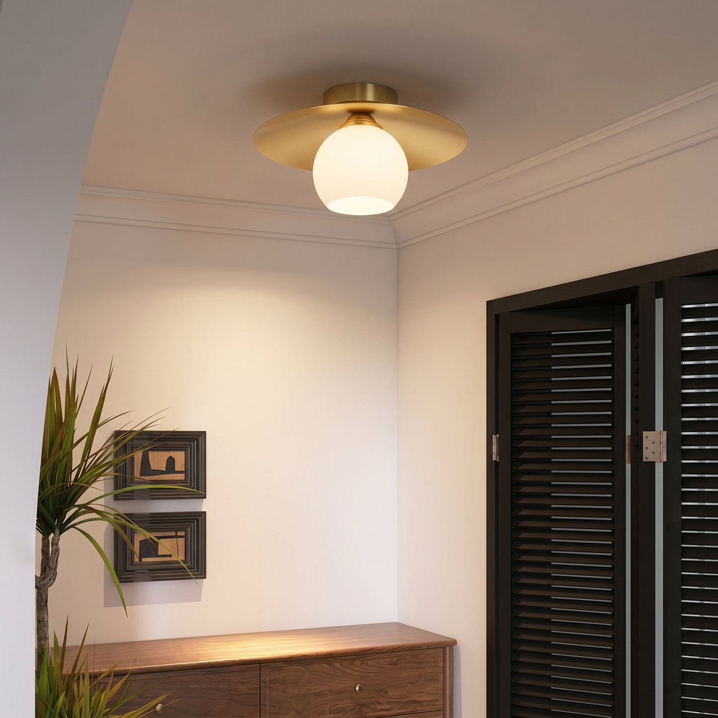 Nordic Luxury Brass Flying Saucer Ceiling Light for Hallways Corridors Entryways