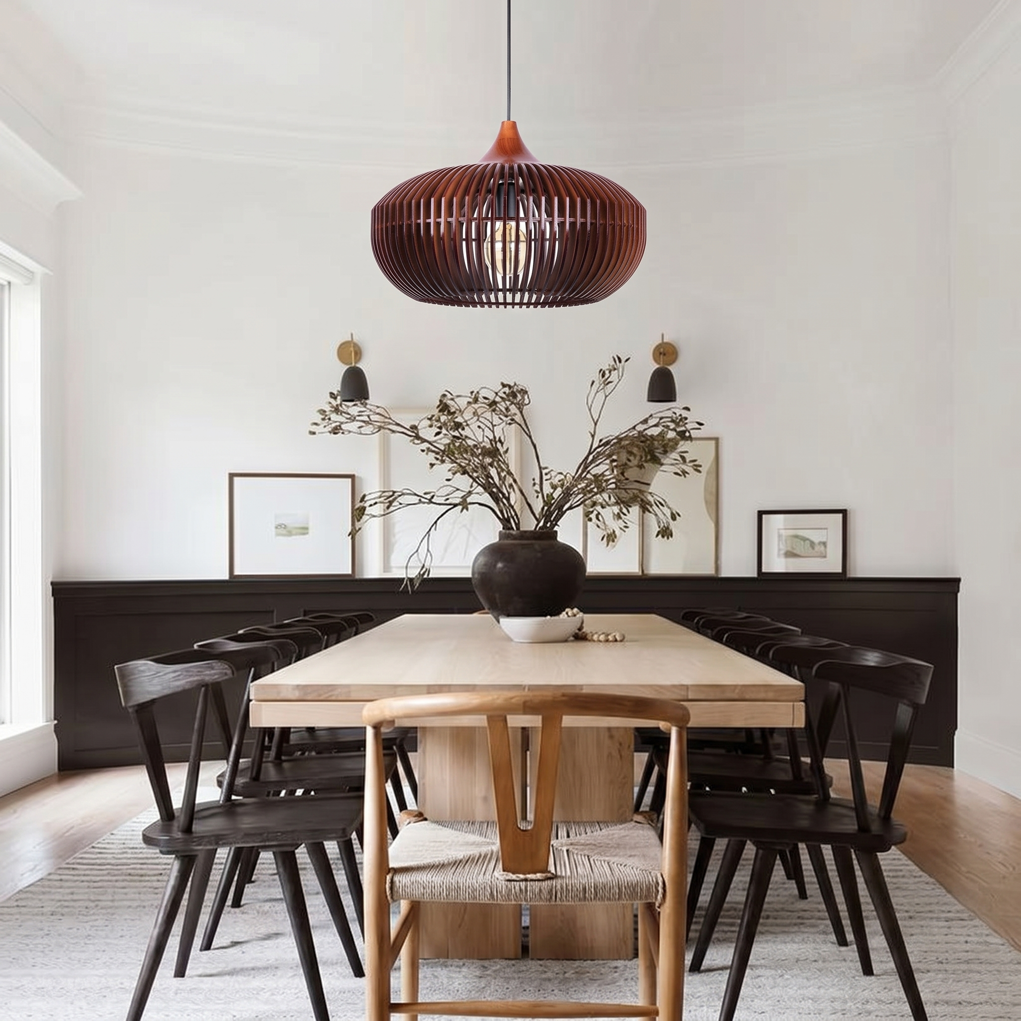 Mid-Century Wood Pendant Light for Kitchen Island and Living Room