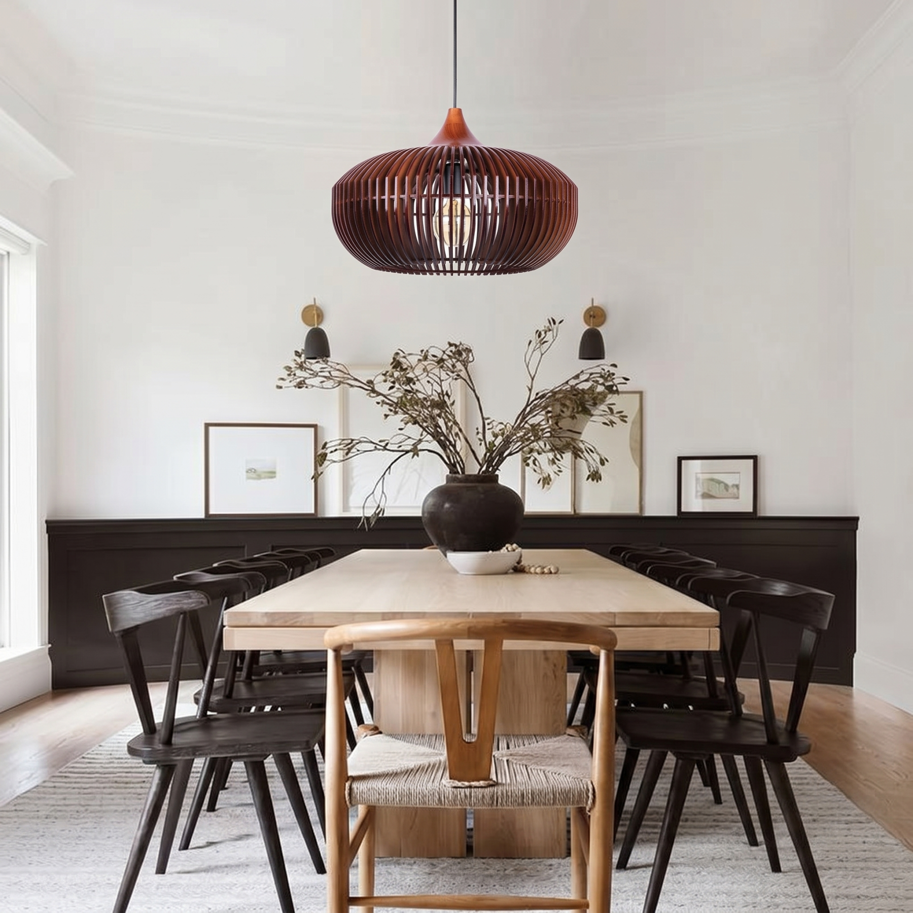 Mid-Century Wood Pendant Light for Kitchen Island and Living Room