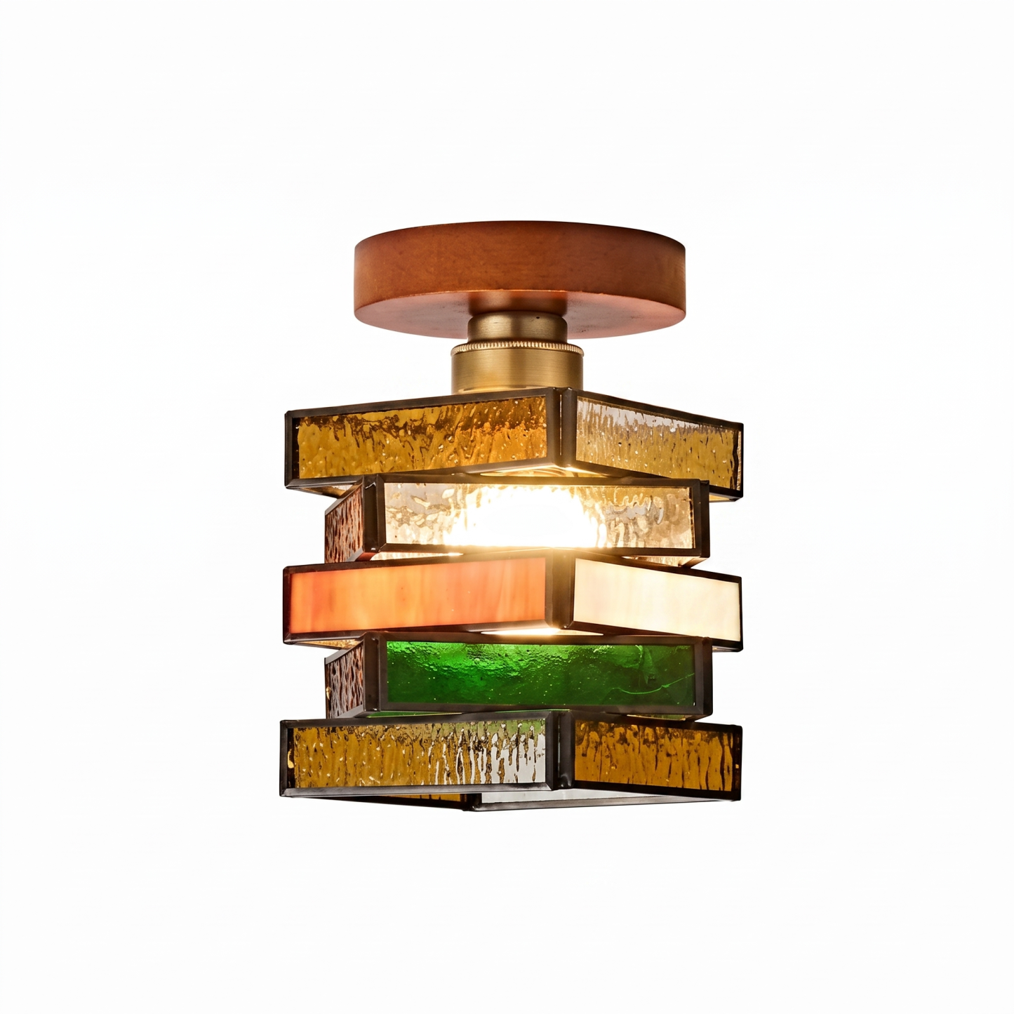 Retro Mid-Century Geometric Stained Glass Ceiling Light for Hallway Entryway Bedroom