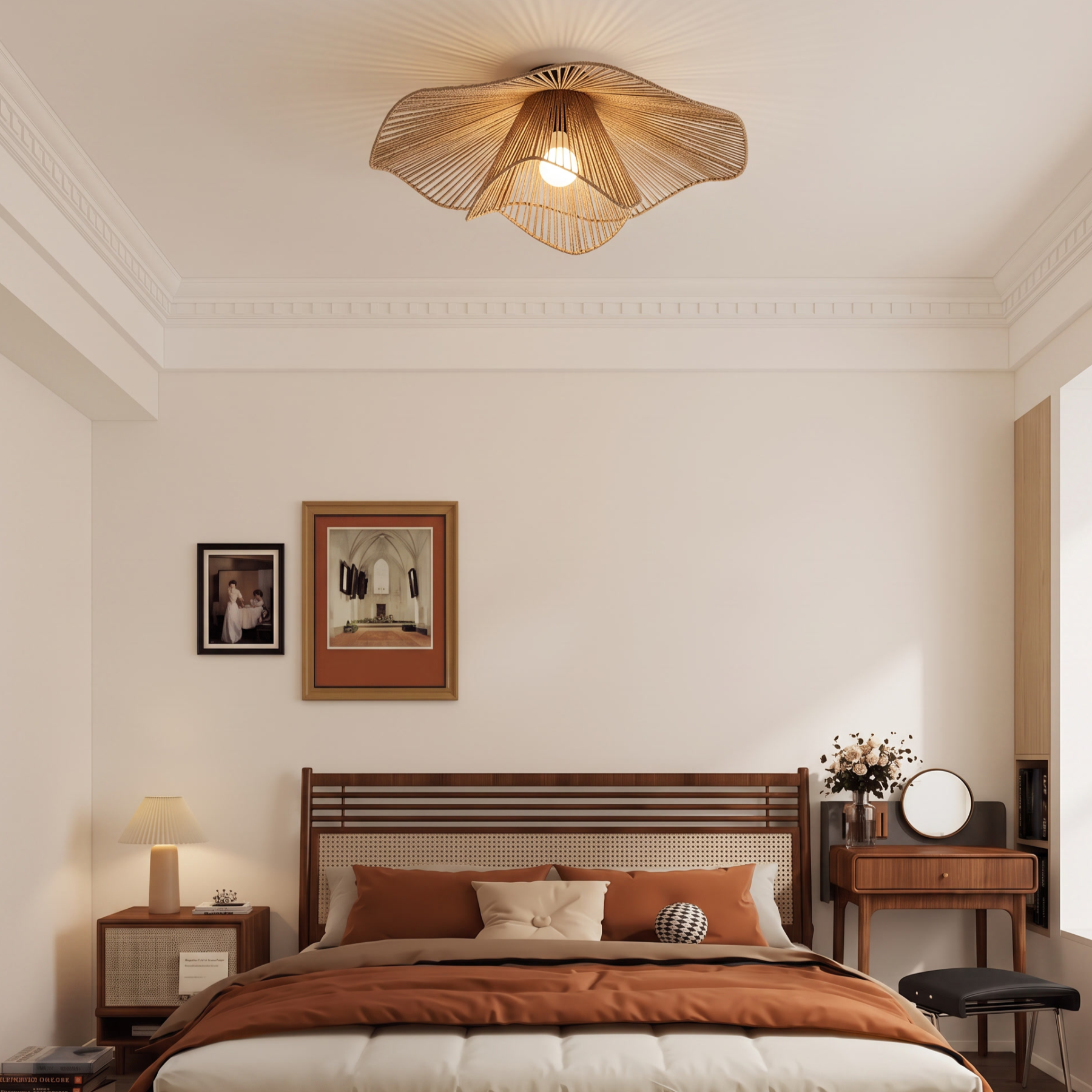 Retro Wavy Woven Paper Rope Flush Mount Ceiling Light  for Living Room Bedroom