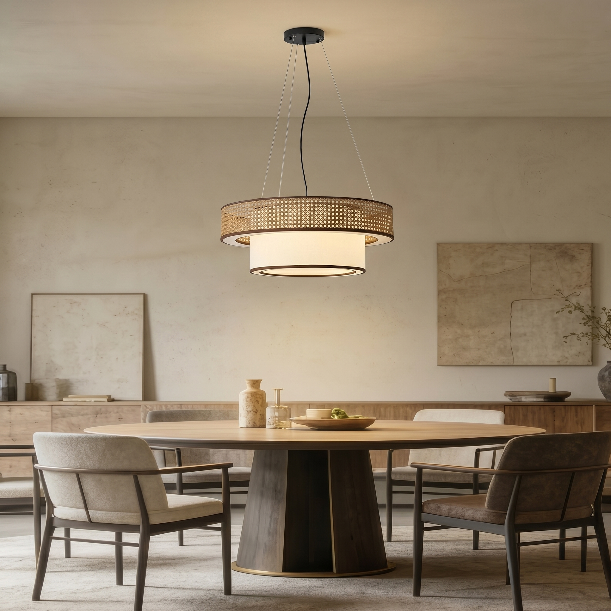 Japanese Style Rattan Pendant Light for Farmhouse Homestay Hotel