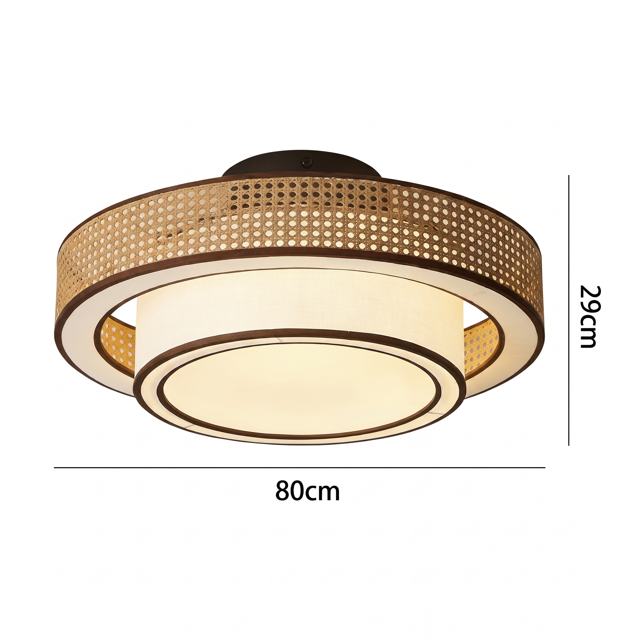 Japanese style Drum Rattan Flush Mount Ceiling Light for Bedroom Living Room