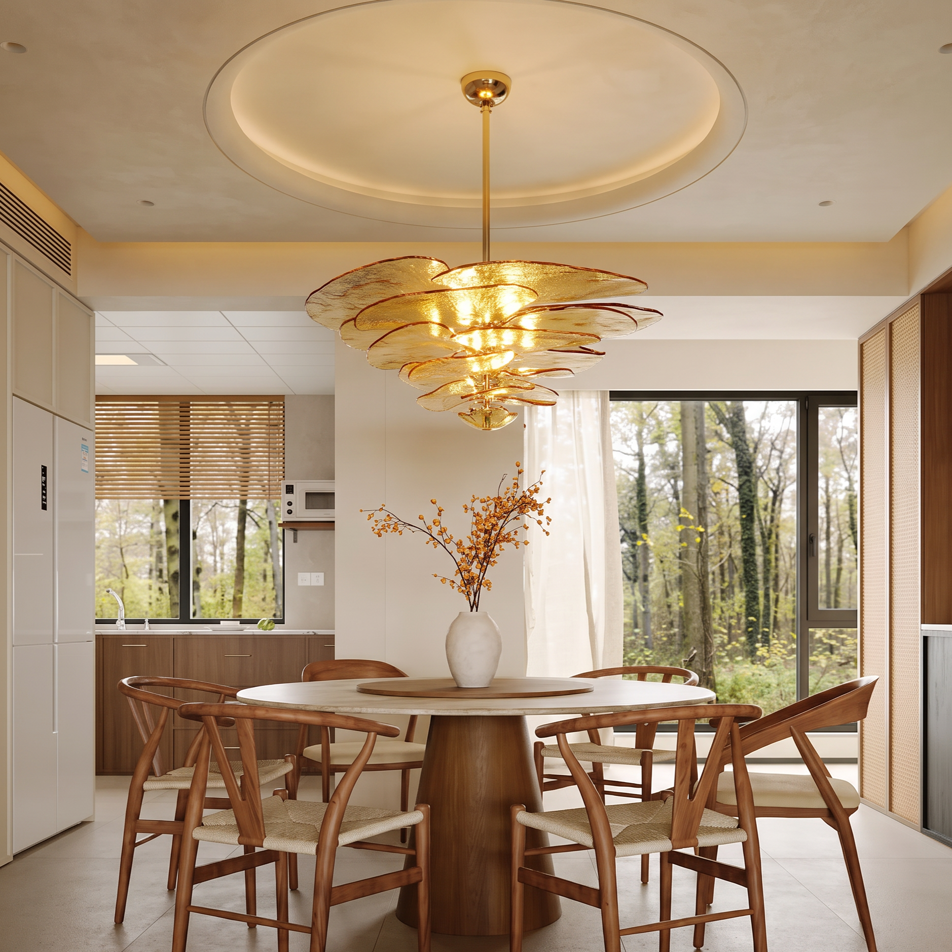 Mid-Century Modern Amber Petal Chandelier for Living Room Dining Area