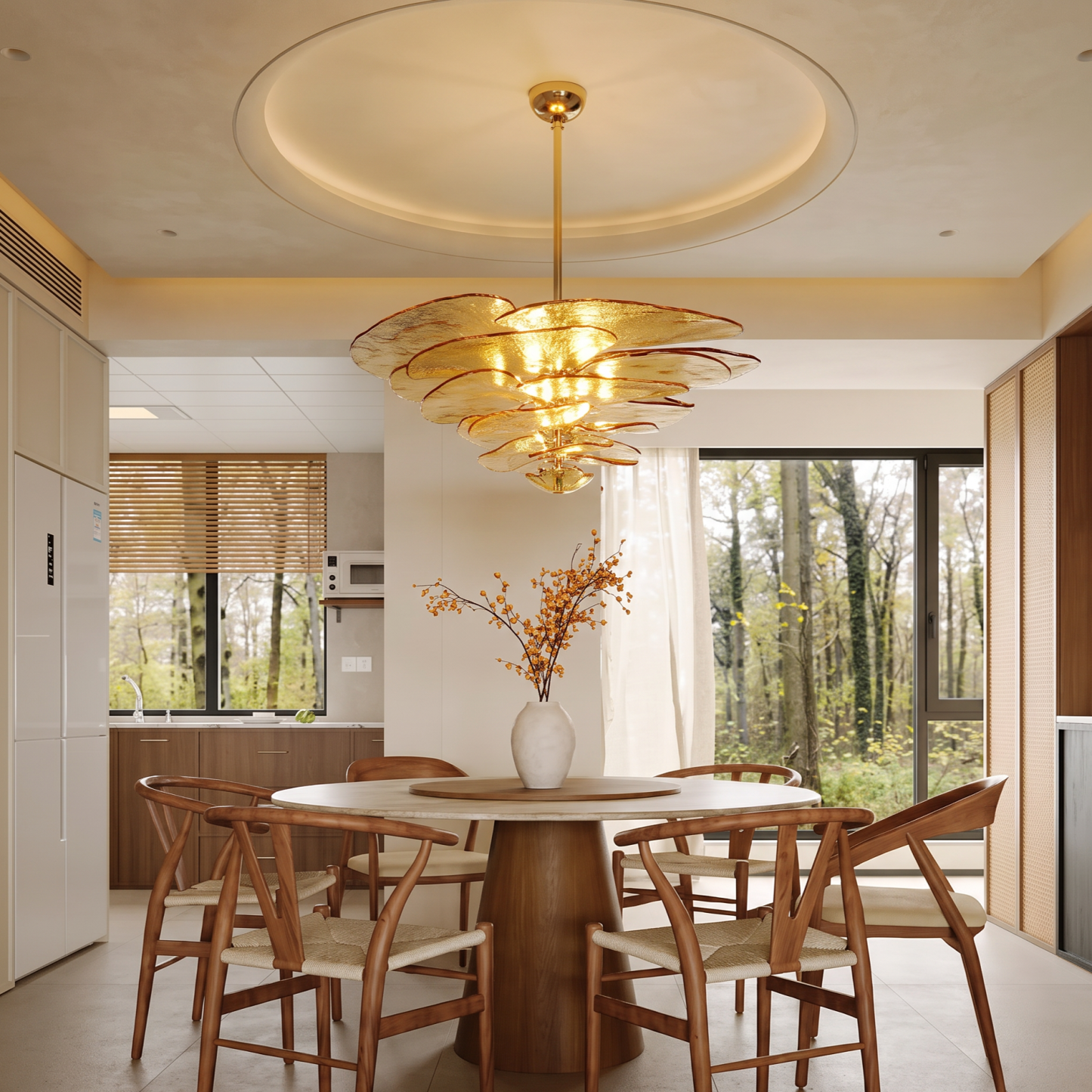Mid-Century Modern Amber Petal Chandelier for Living Room Dining Area