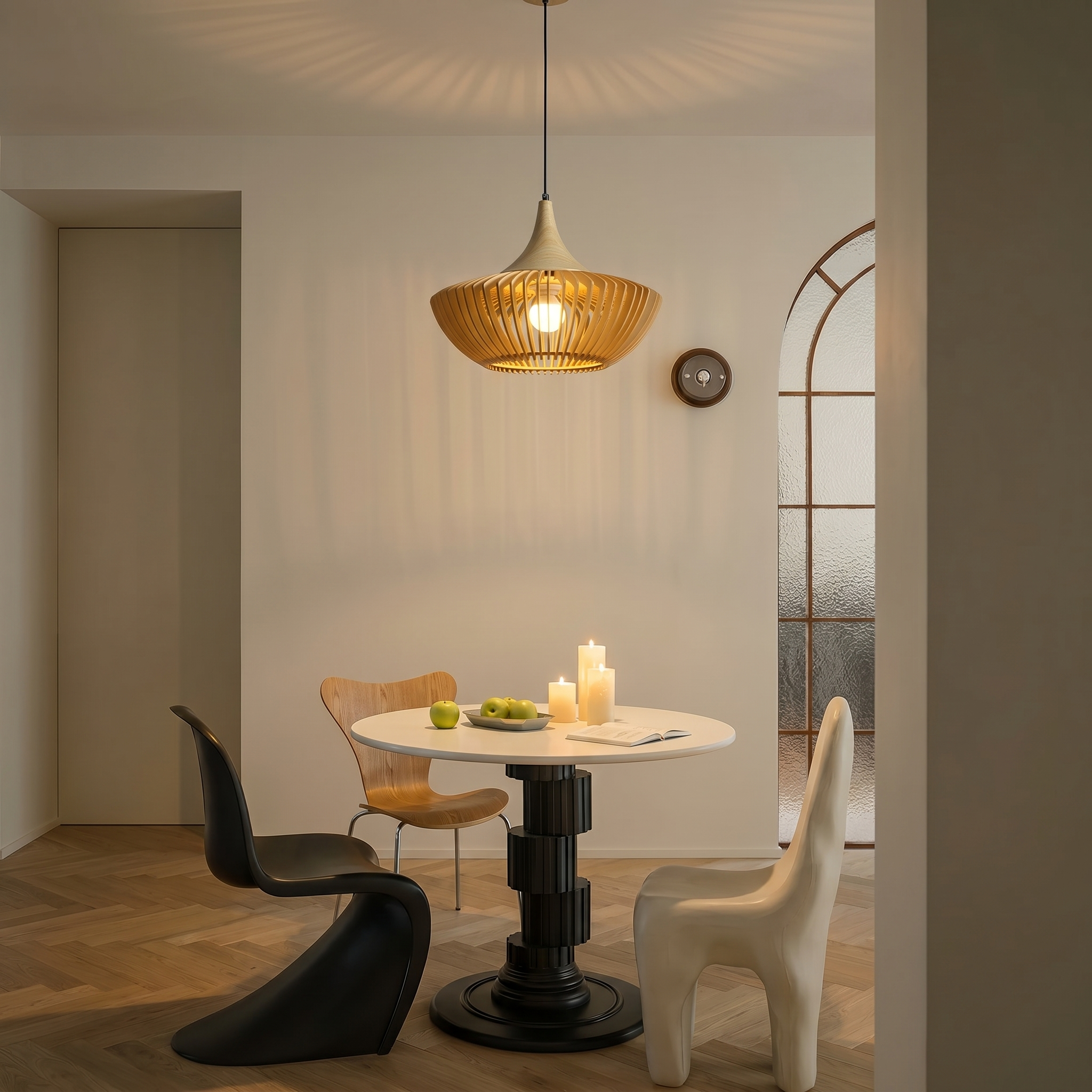Wabi-sabi Style Wooden Rendant Famp for Dining Room
