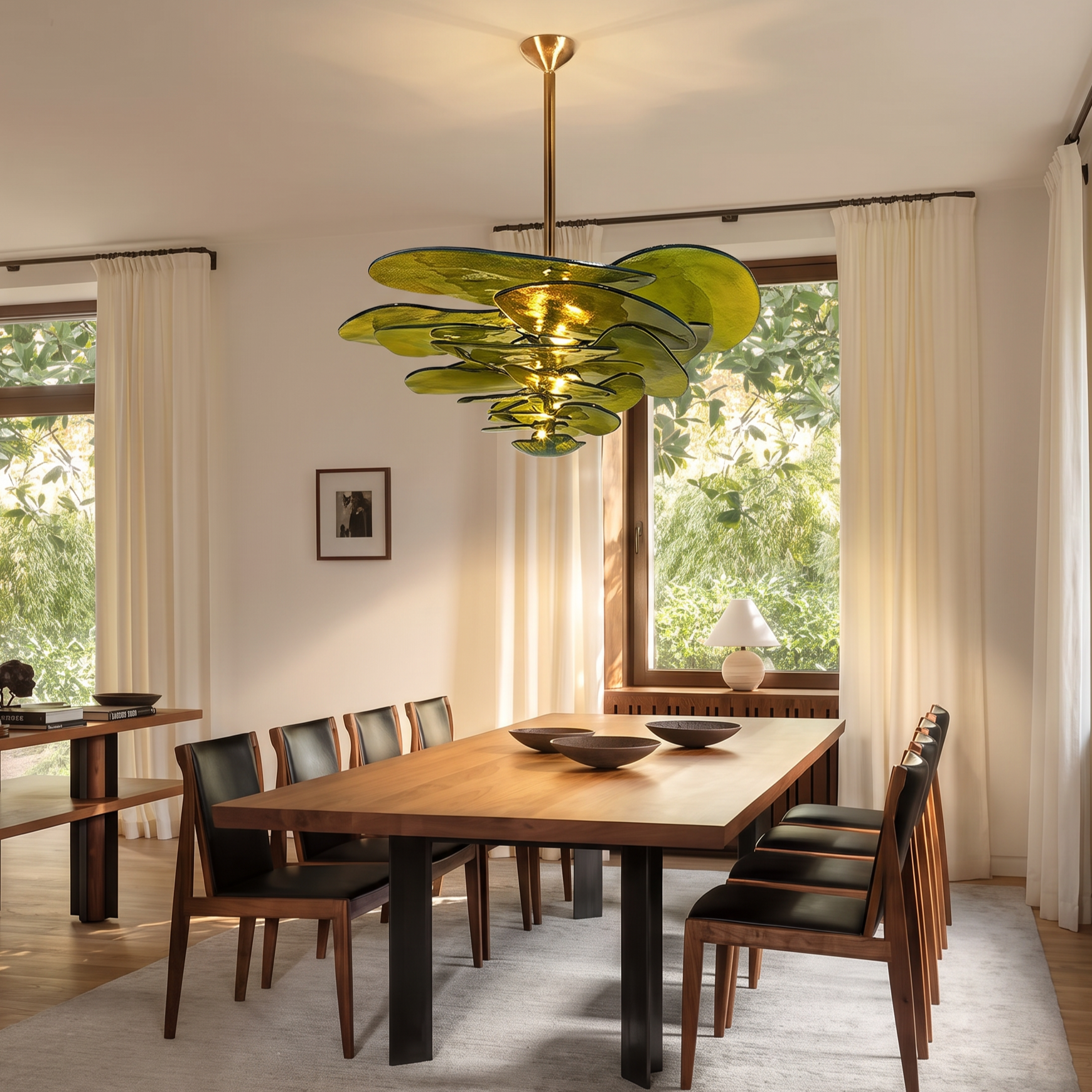 Mid-Century Modern Amber Petal Chandelier for Living Room Dining Area