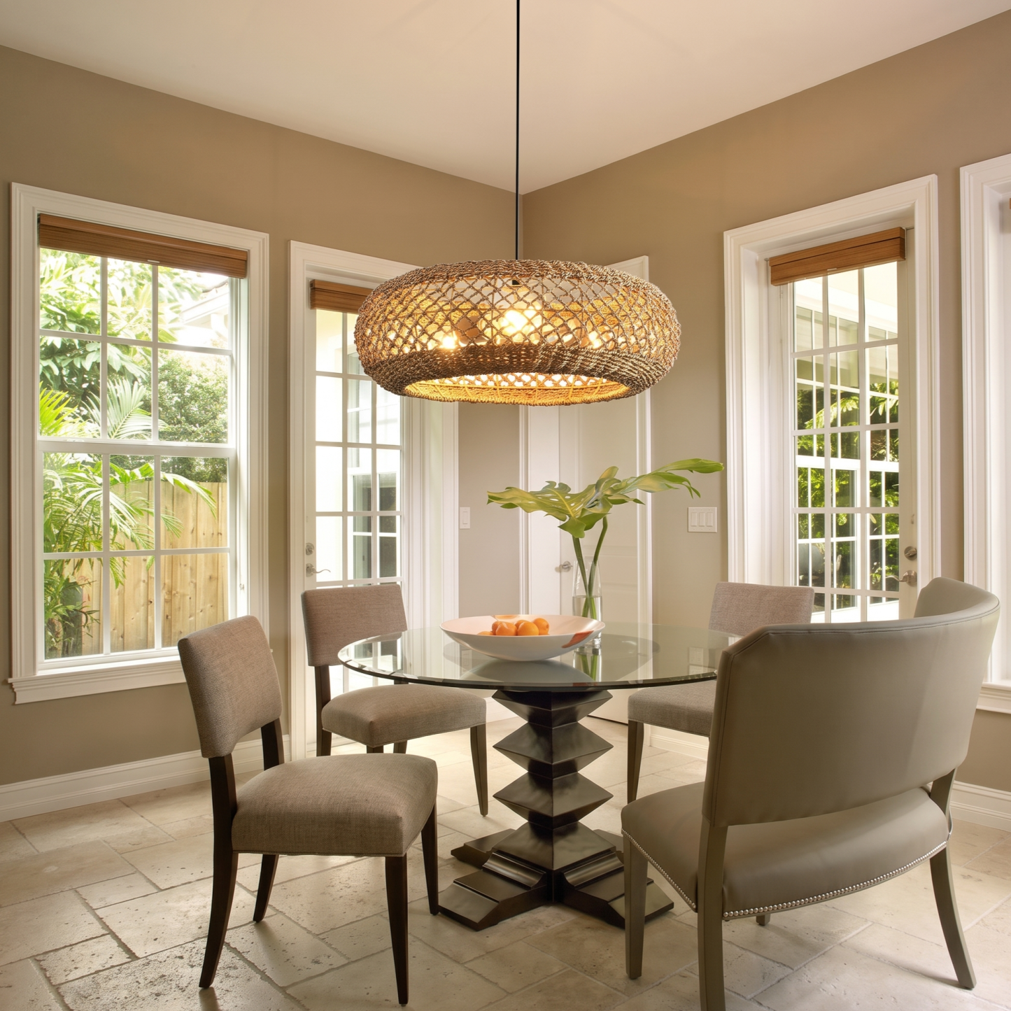Coastal Woven Seegrass Rattan Pendant Light-Rustic  Ceiling Hanging Lamp for Kitchen Island Living Room