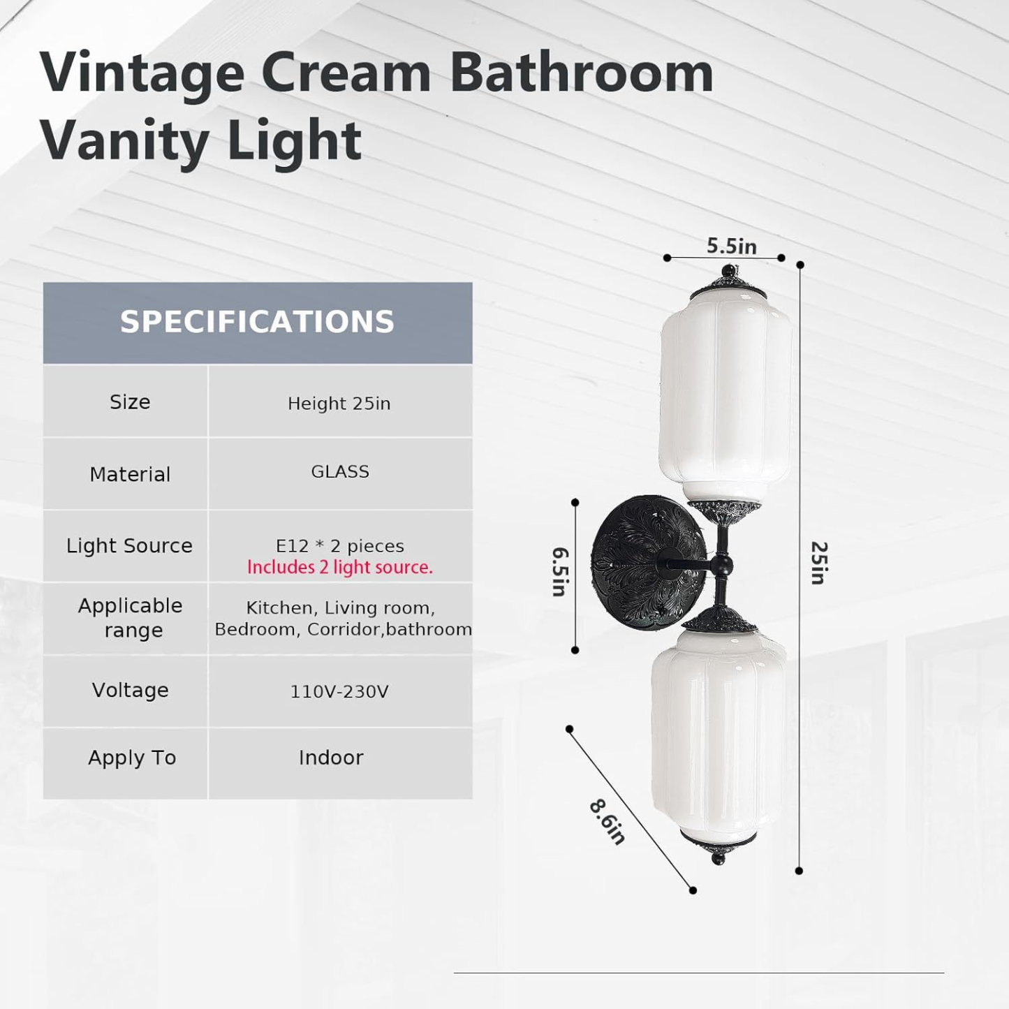 Vintage Dual-Light Glass Wall Sconce for the Bedroom Living Room and Hallway