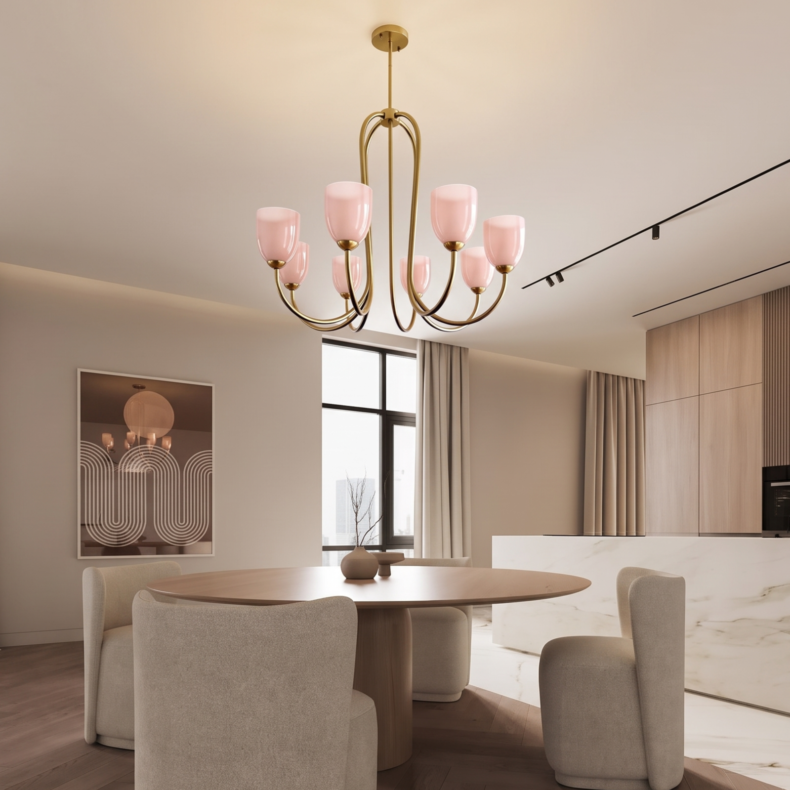 Mid Century Brass Tulip Chandelier for Kitchen Island Living Room